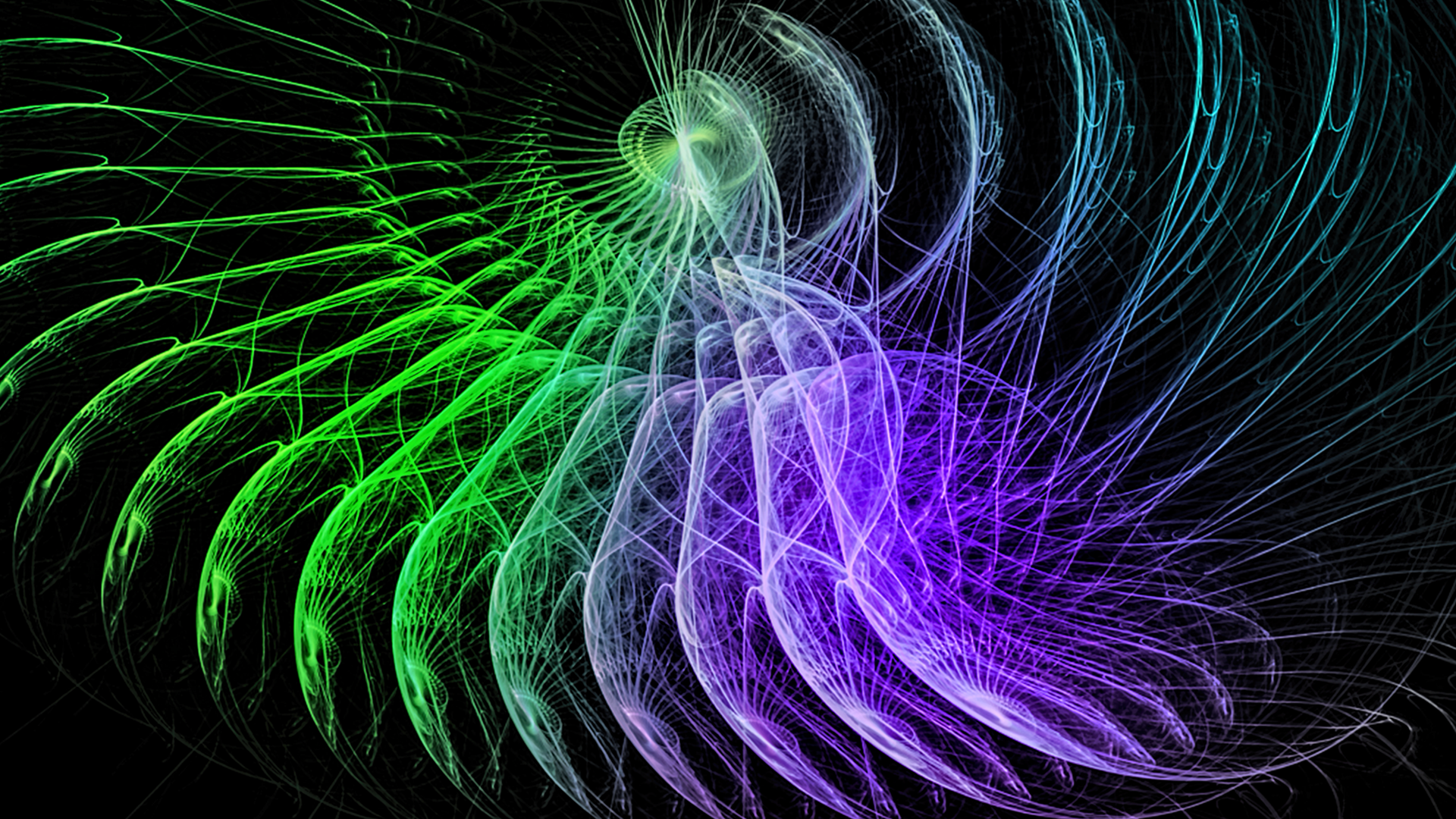 Abstract fractal art with green and purple swirls HD Wallpaper
