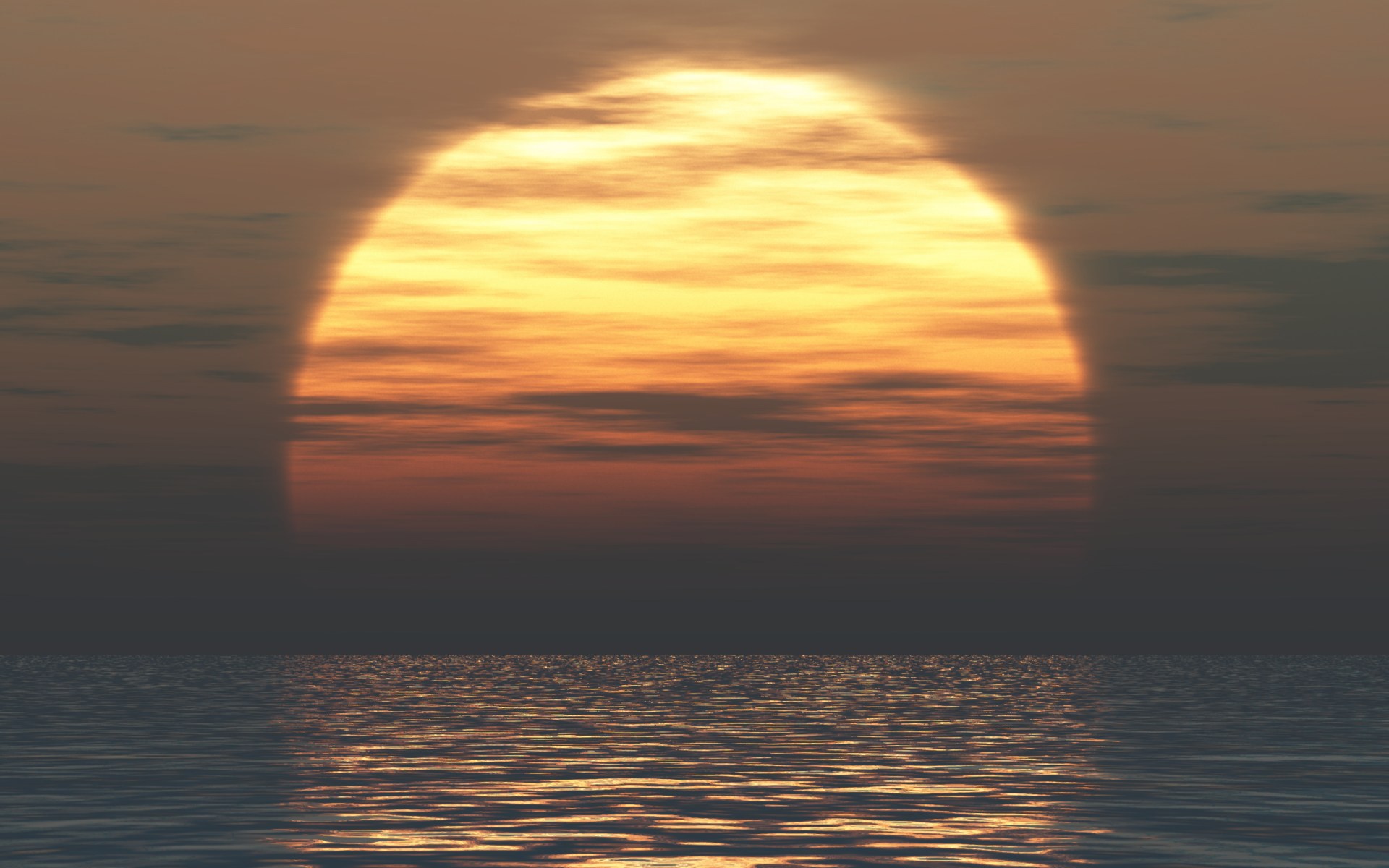 Sunset over the ocean with clouds HD Wallpaper