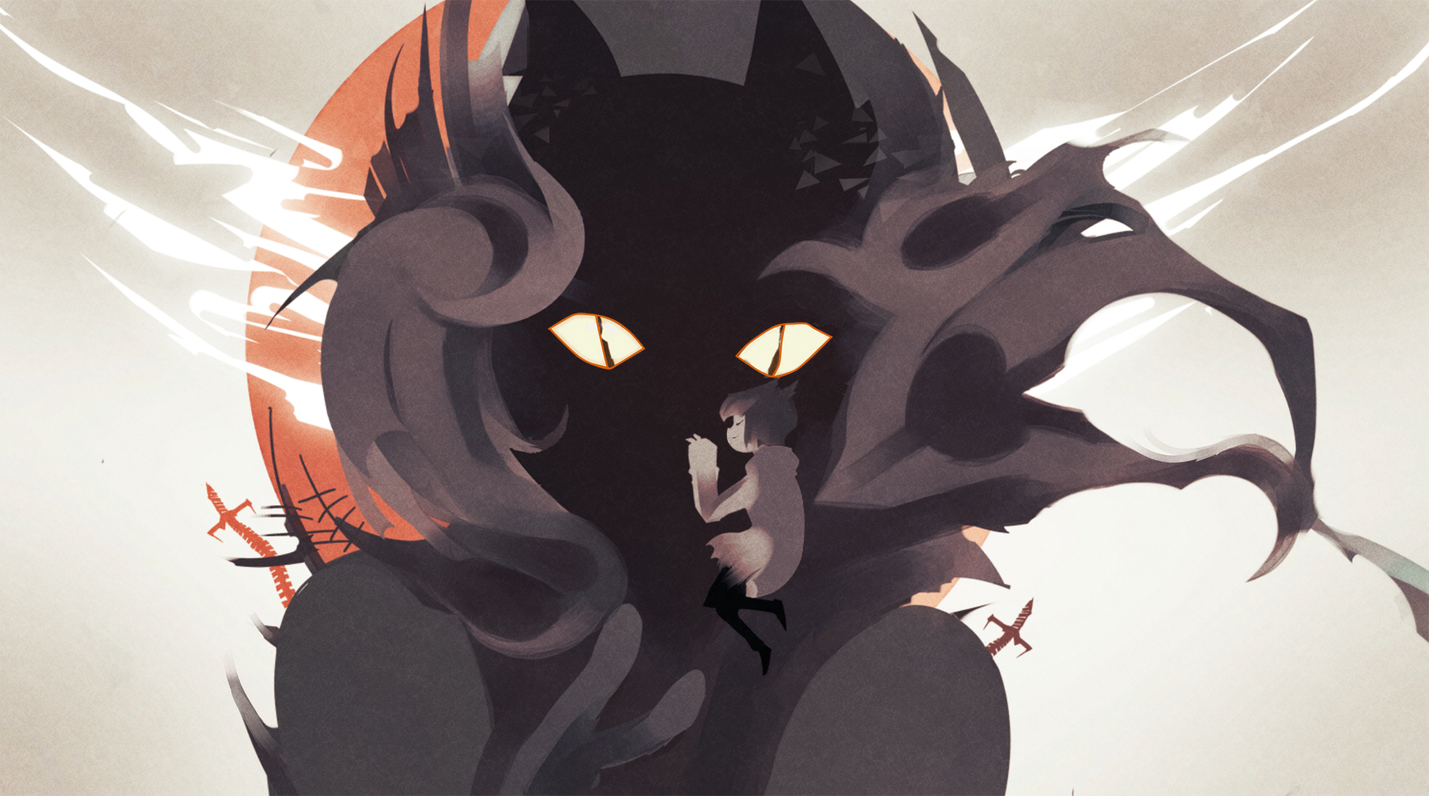 Nano Mortis Cat Girl with Giant Shadow Creature HD Wallpaper