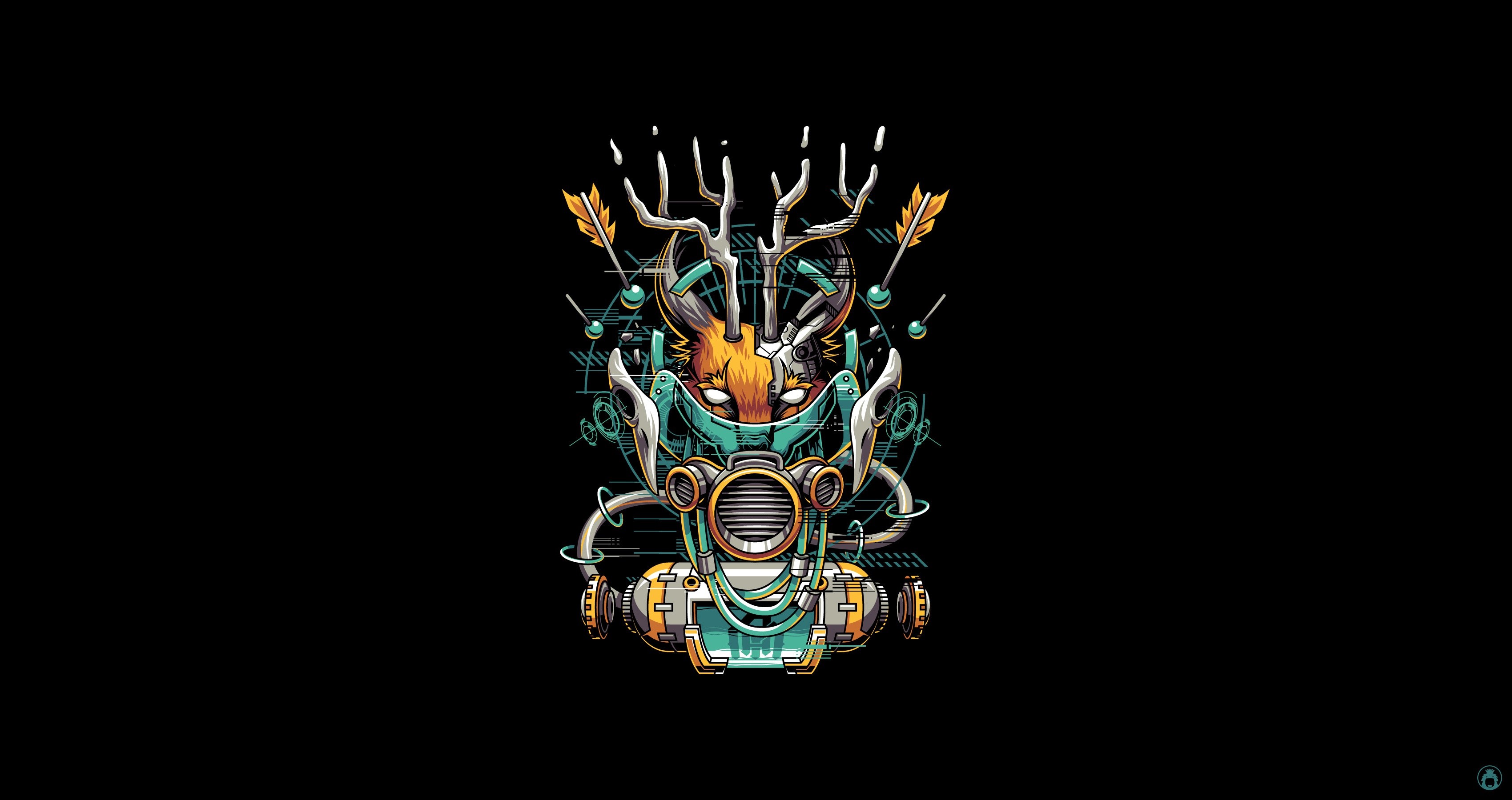 Cyberpunk deer with mechanical enhancements and arrows HD Wallpaper