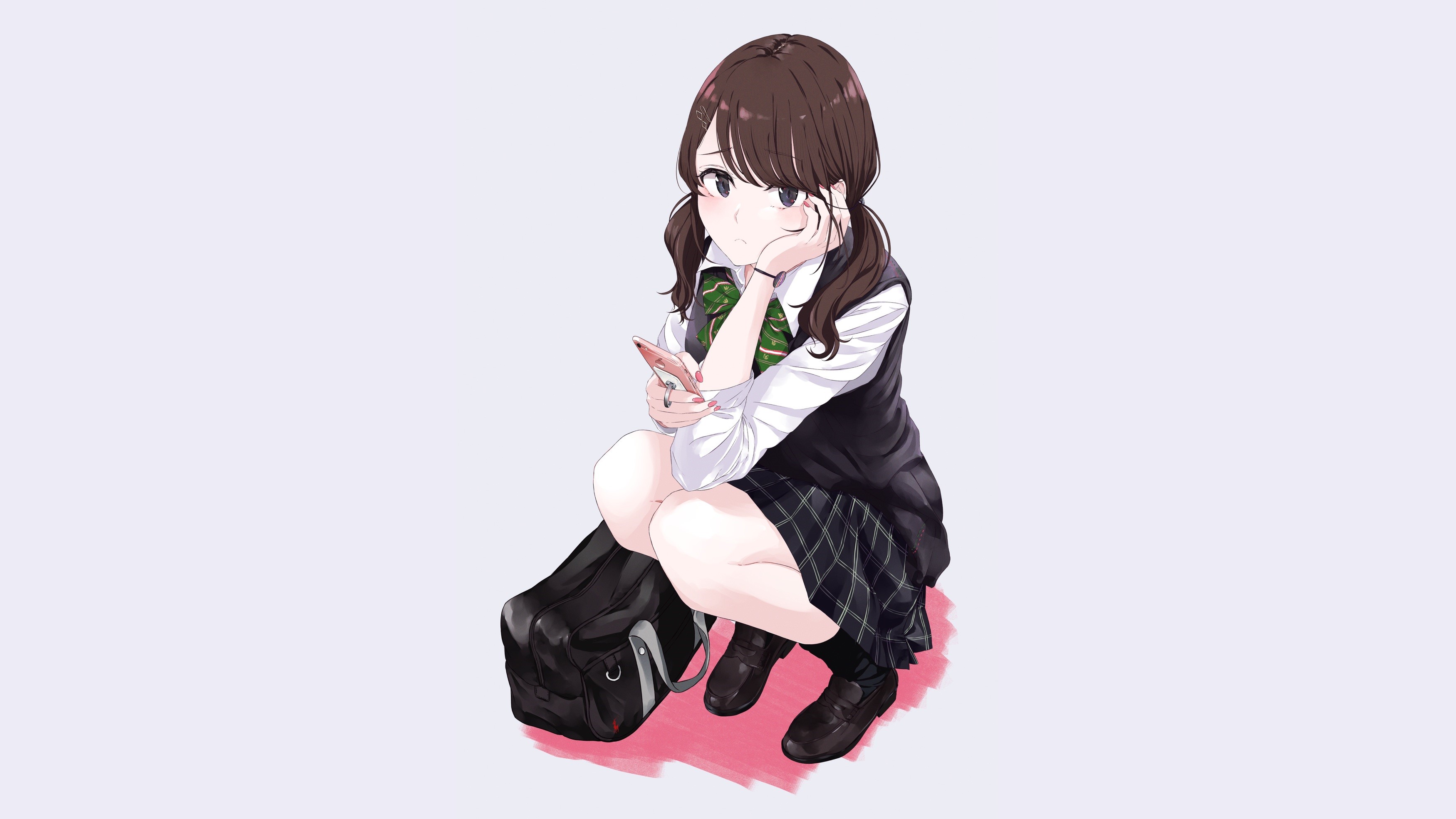 Girl in school uniform holding a phone HD Wallpaper