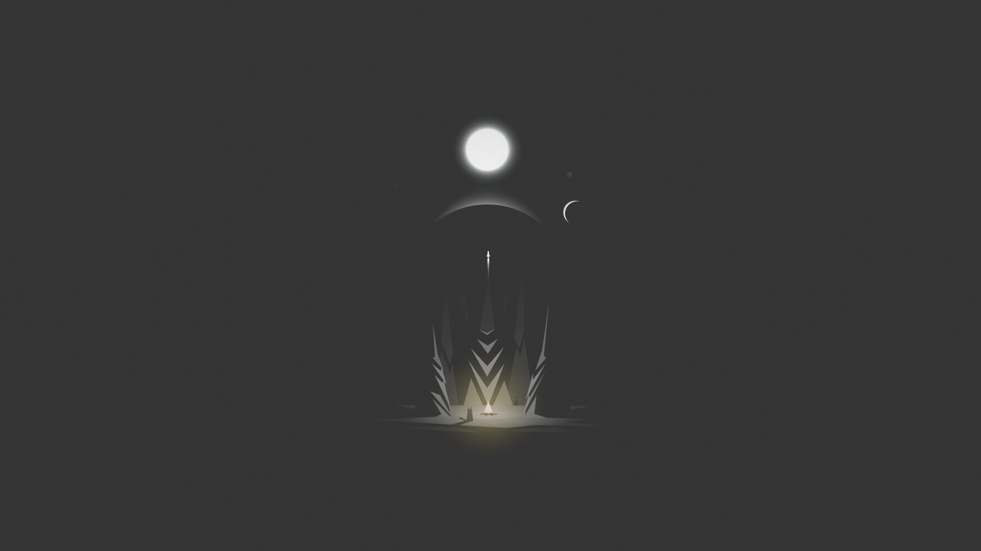 Minimalist rocket launch with sun and moon HD Wallpaper