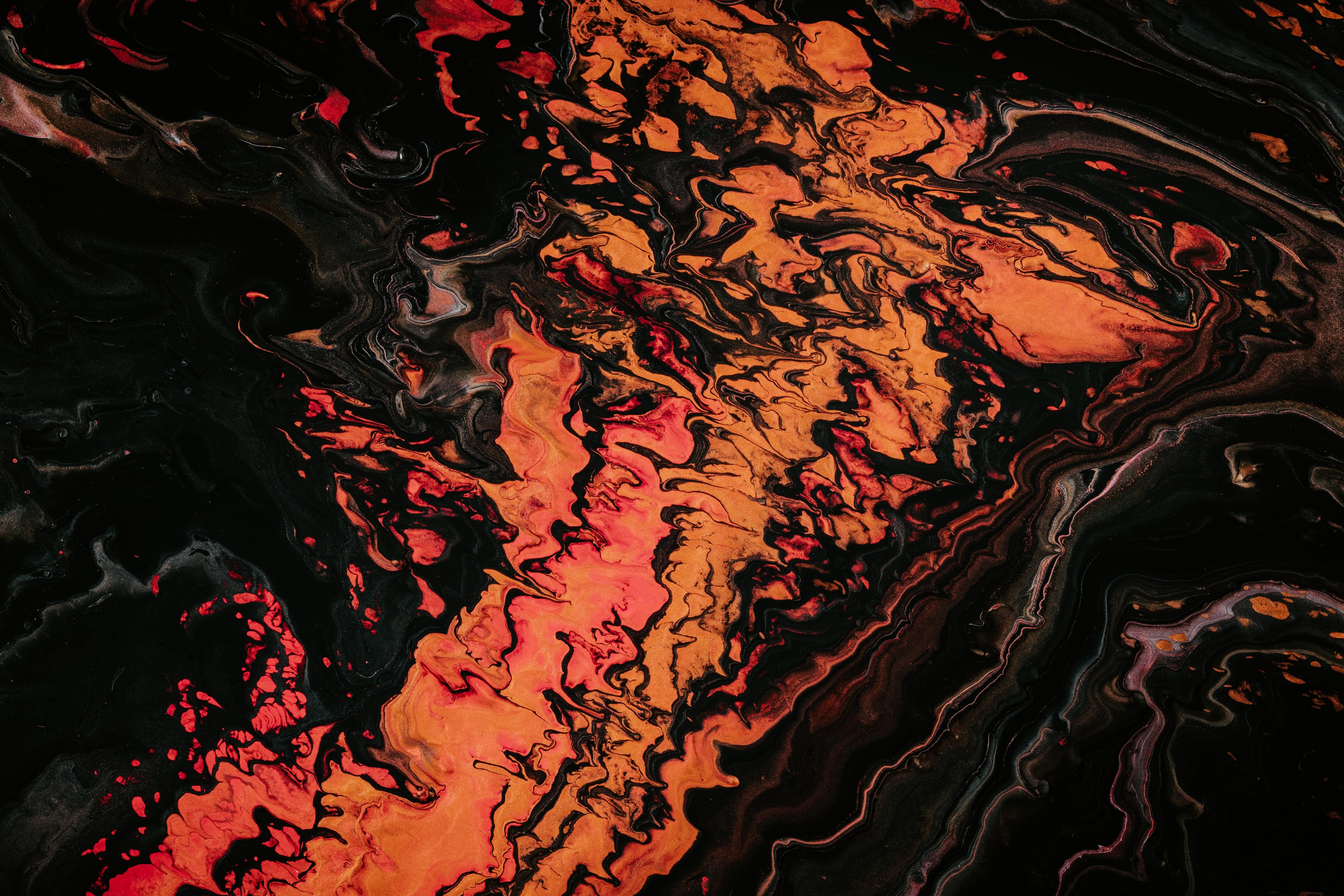 4K abstract paint splash with orange and black HD Wallpaper