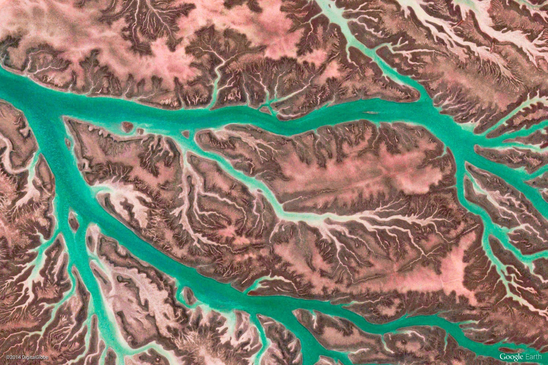 Aerial view of river delta in Iran HD Wallpaper