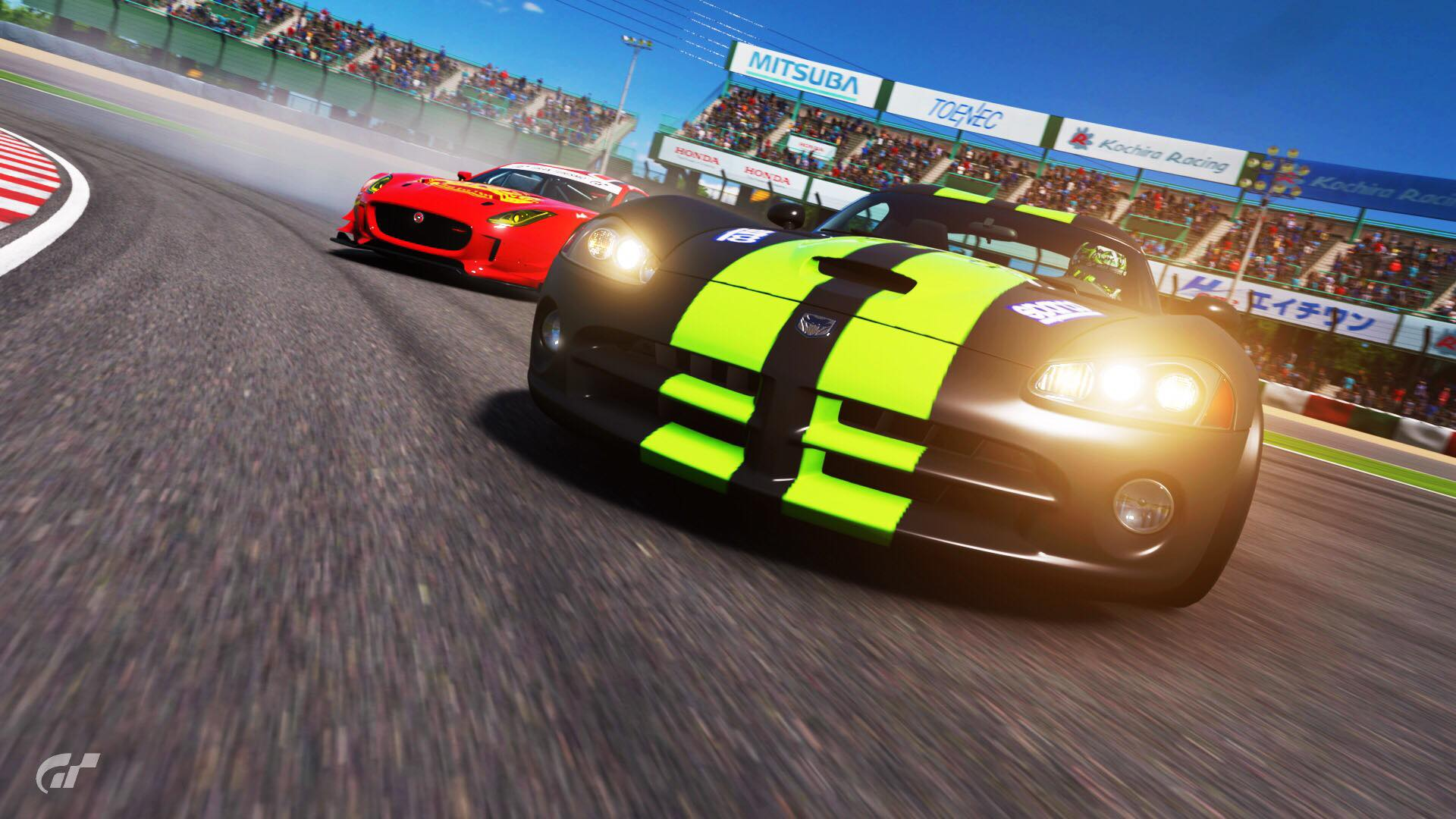 Dodge Viper and Jaguar F-Type on Gran Turismo track HD Wallpaper