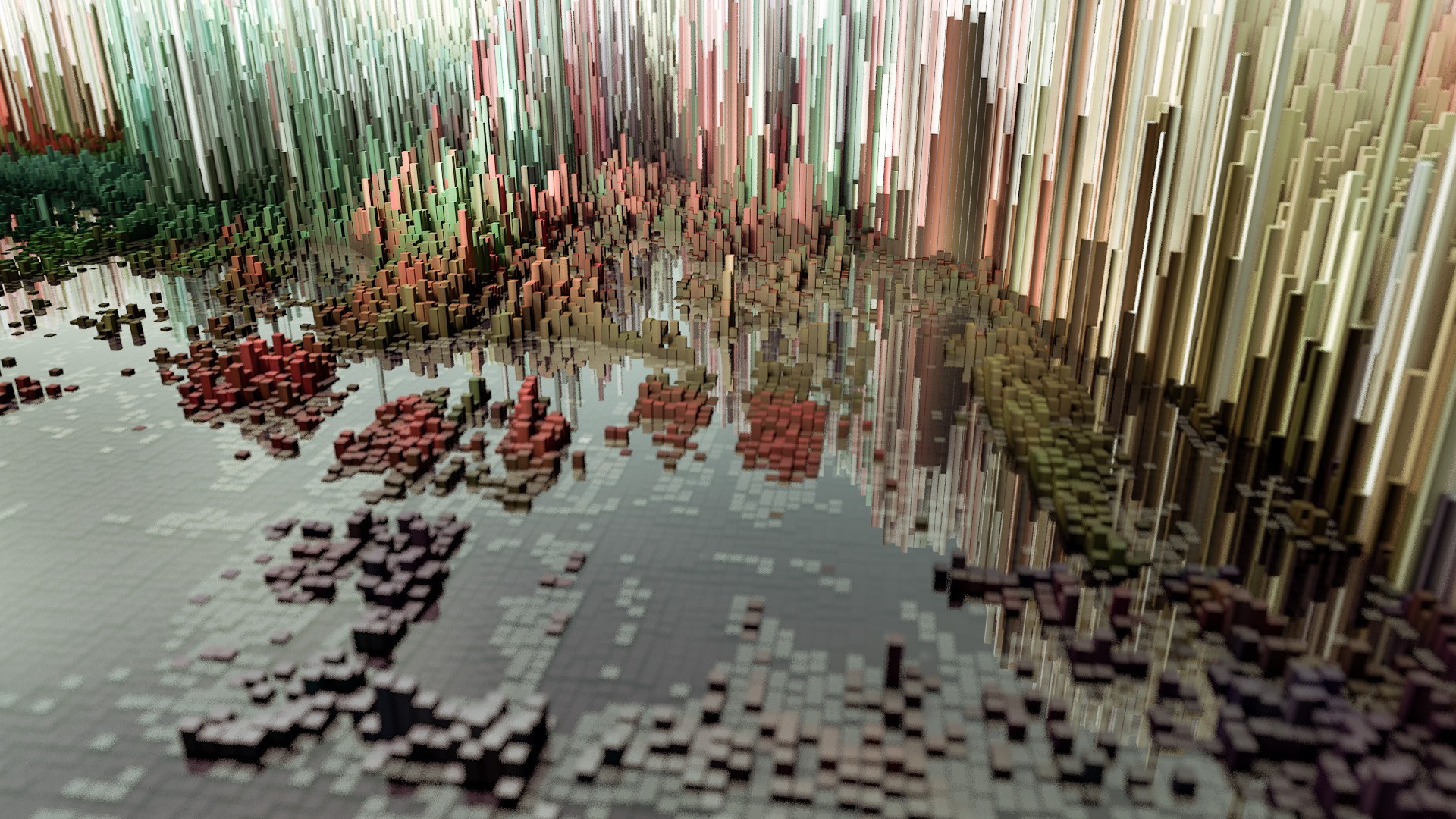 Abstract geometric landscape with reflective surface HD Wallpaper