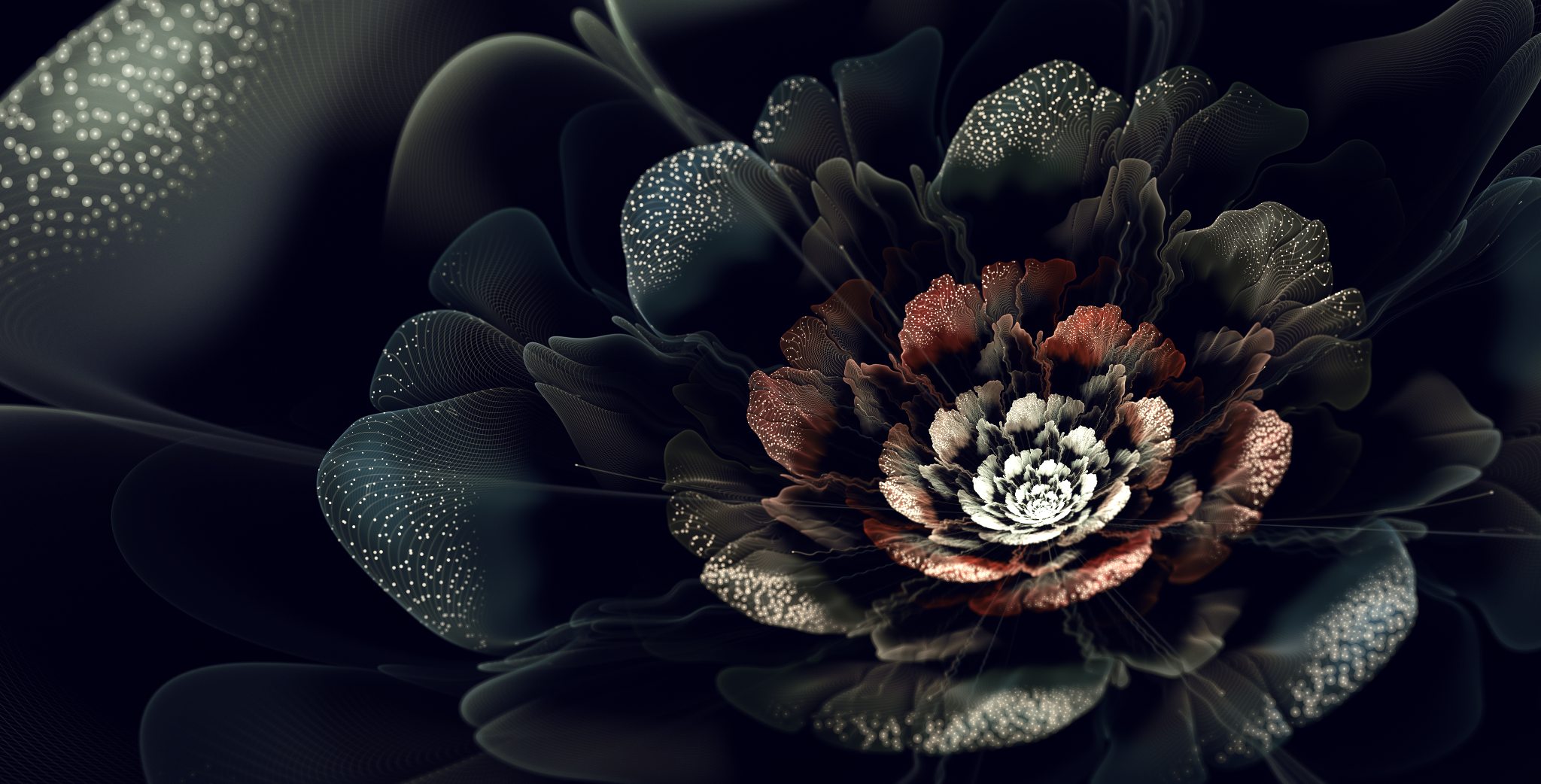 Dark fractal flower with glowing particles HD Wallpaper