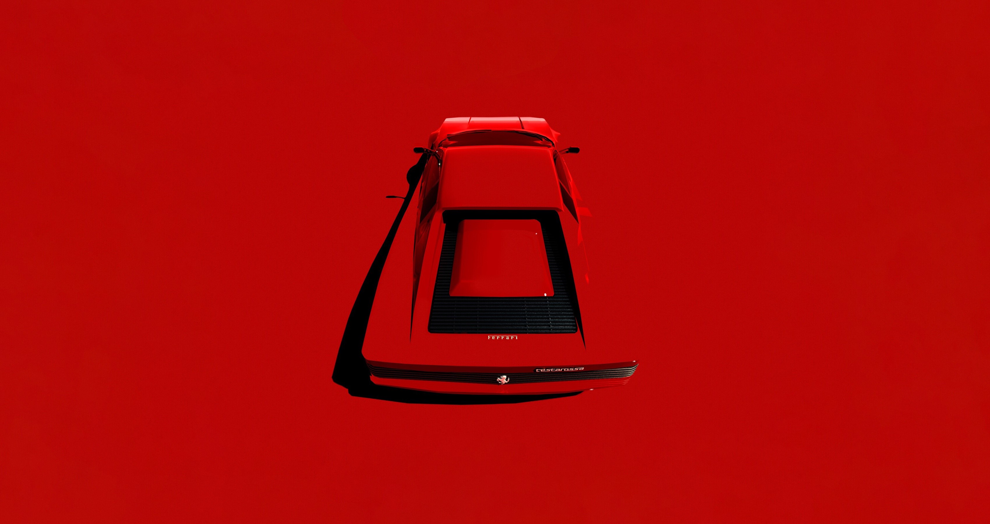 Red Ferrari car from a top-down view HD Wallpaper