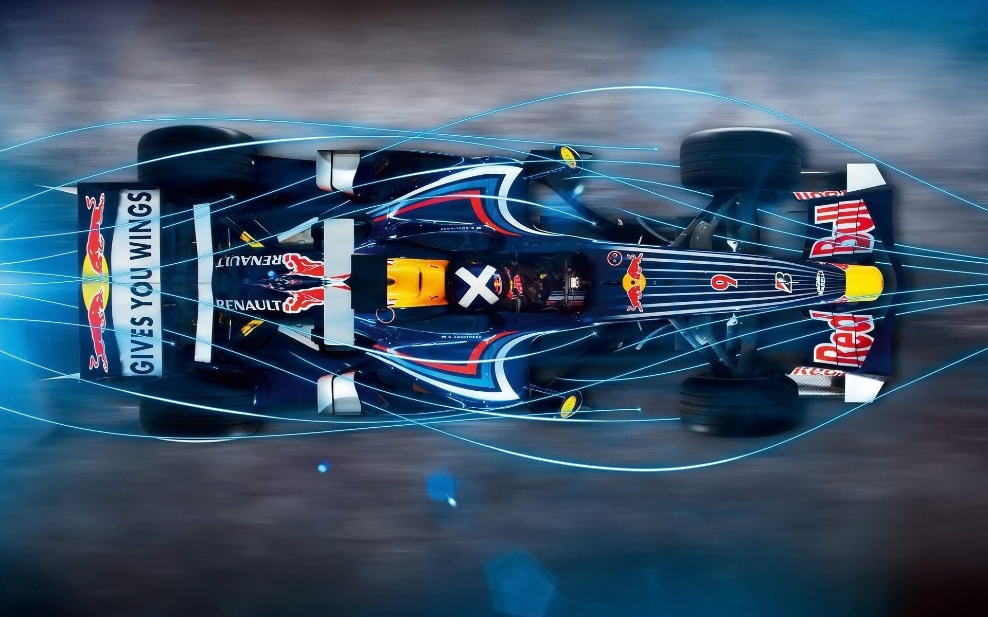 Red Bull Racing Formula 1 car with aerodynamic visualization HD Wallpaper