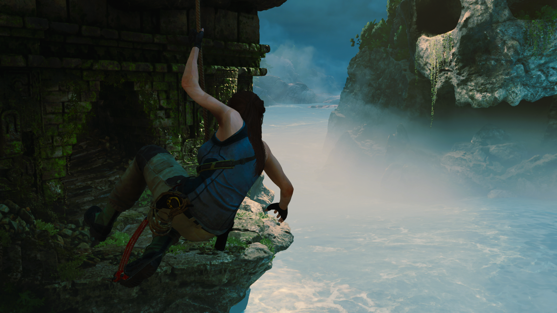 Lara Croft from Shadow of the Tomb Raider ziplining HD Wallpaper