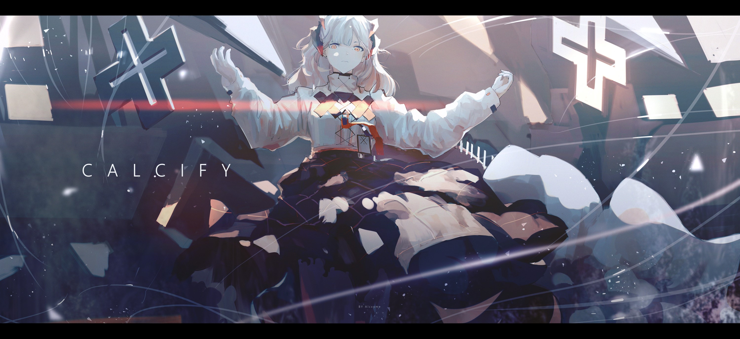 Saria from Arknights with white hair and green eyes HD Wallpaper