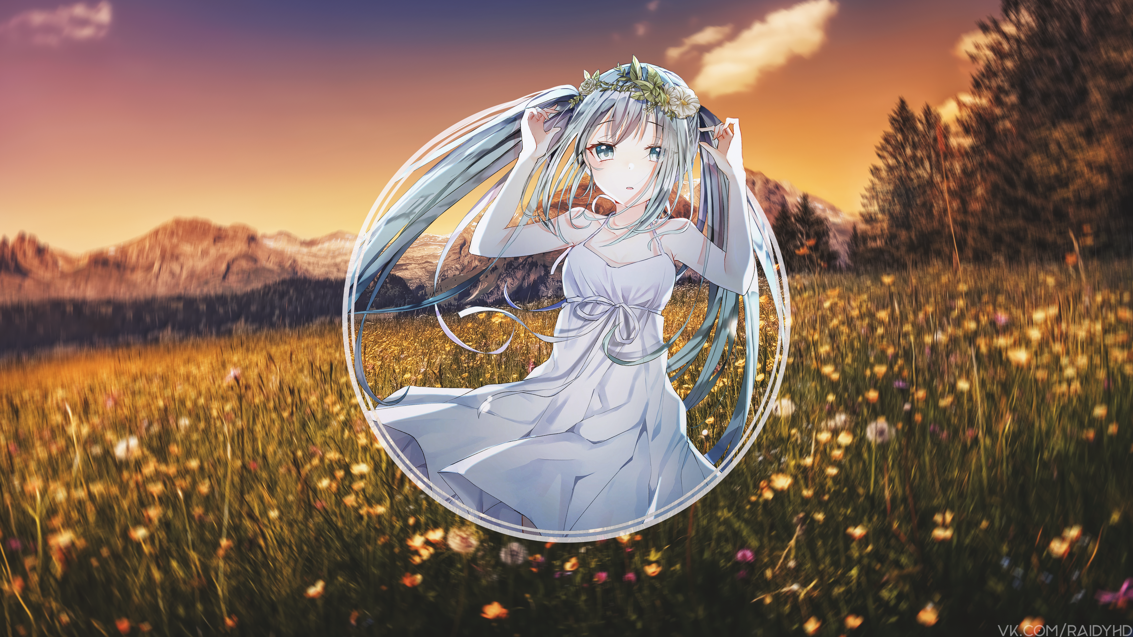 4K Hatsune Miku in a flower field HD Wallpaper