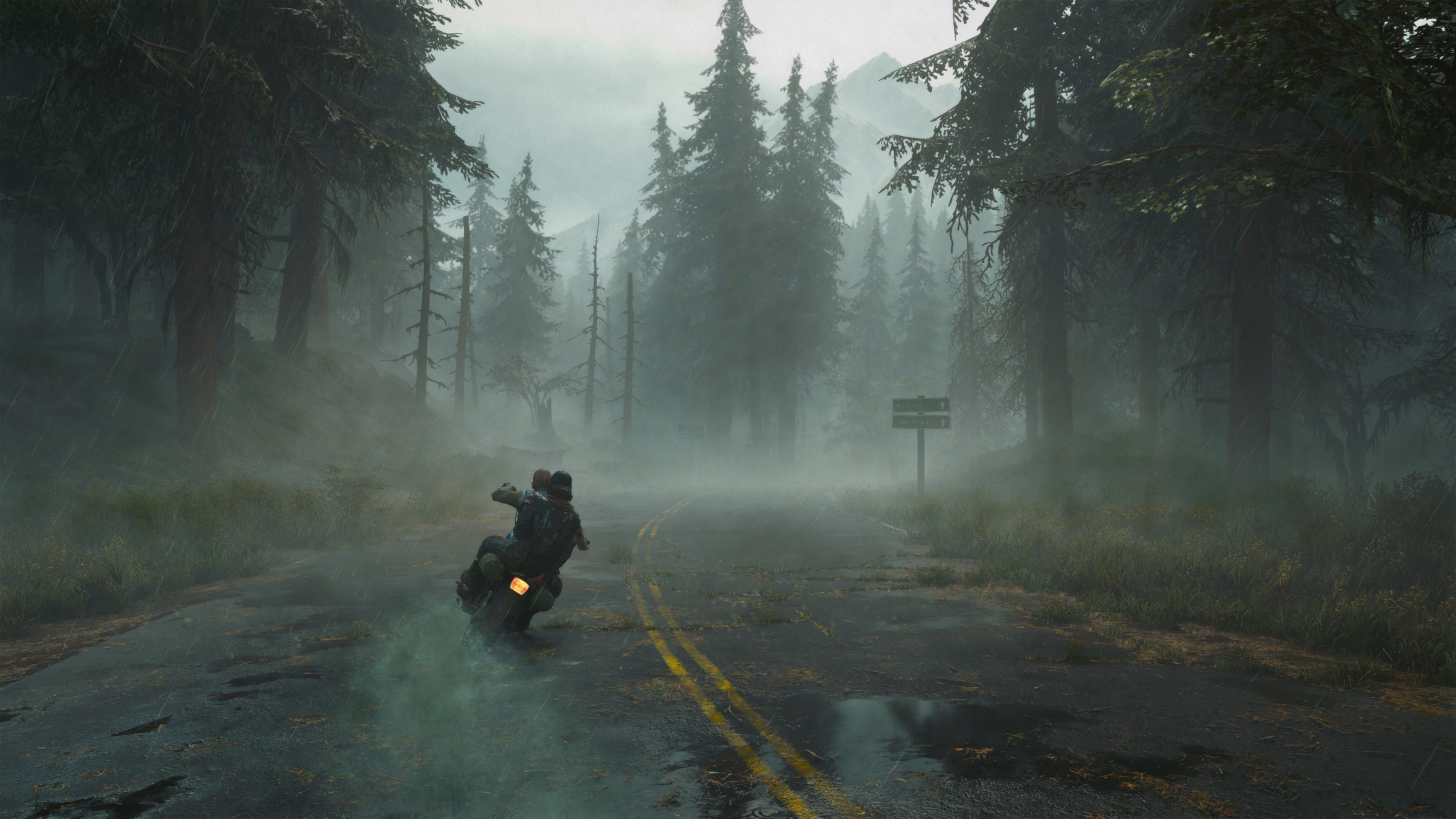 Days Gone motorcycle rider in misty forest HD Wallpaper