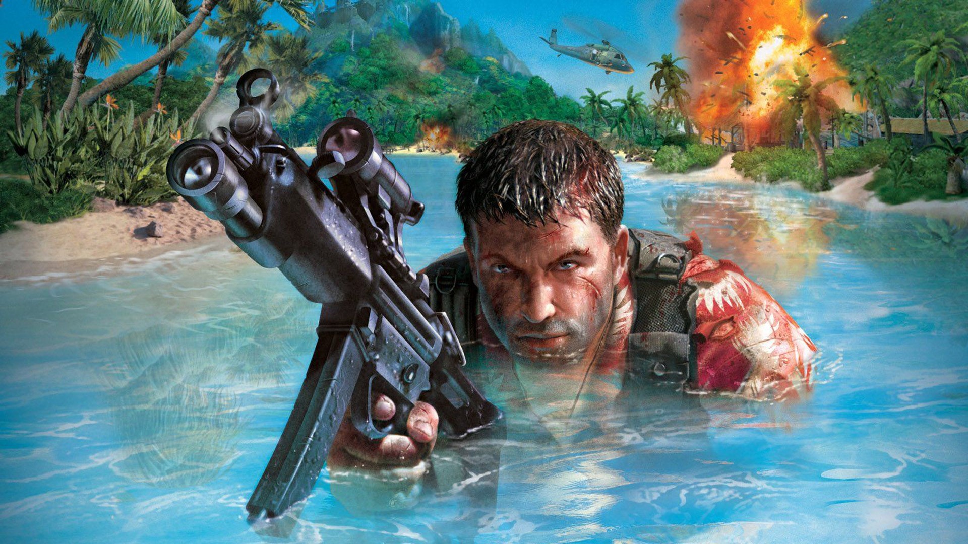Jack Carver from Far Cry in the water with a gun HD Wallpaper