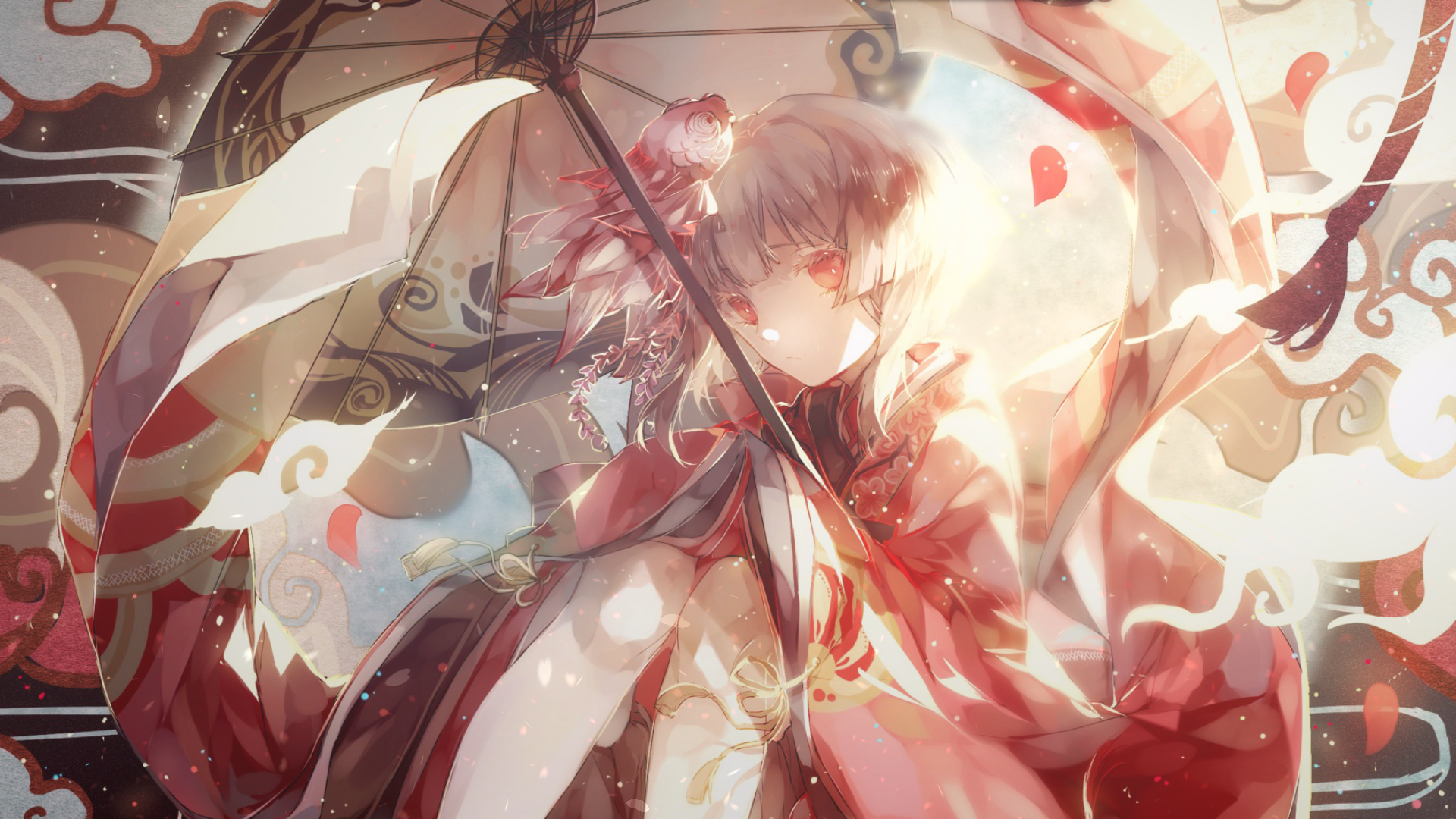 Anime girl with umbrella and goldfish HD Wallpaper