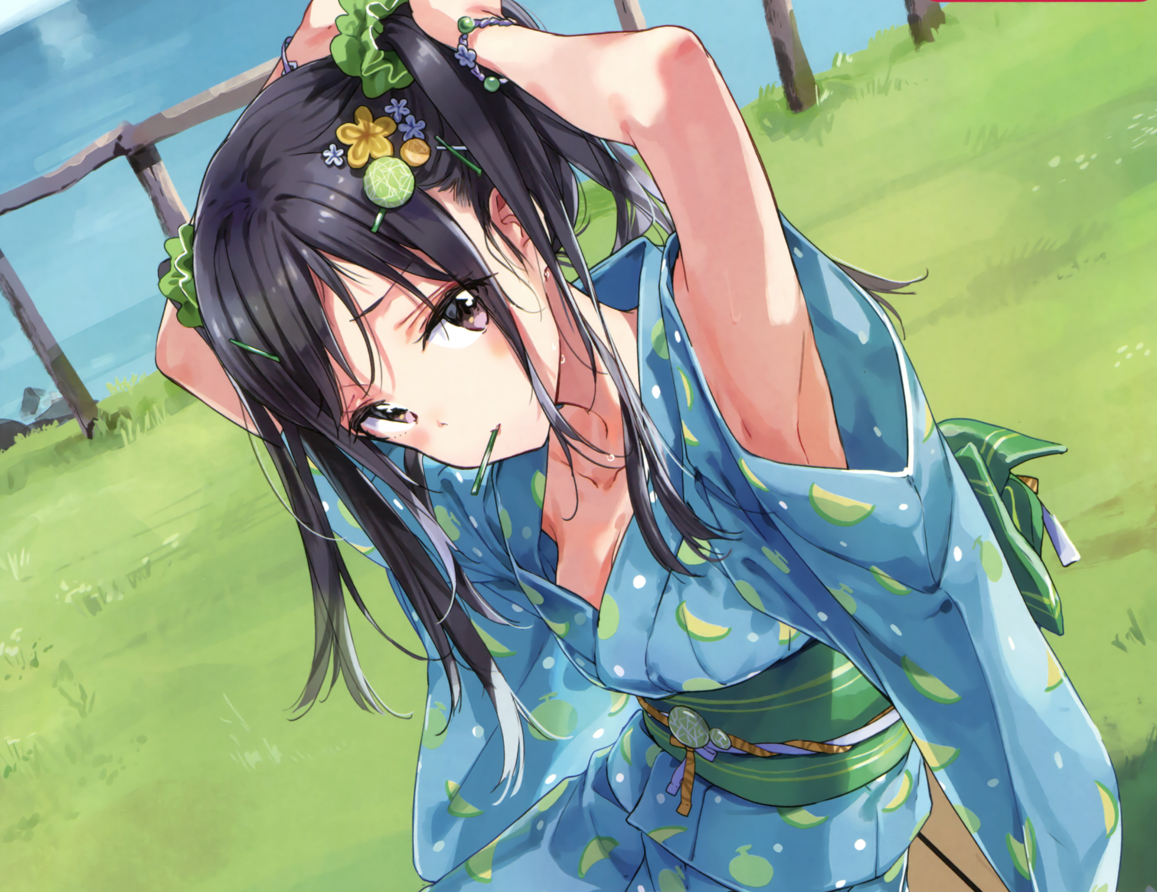 Anime girl in yukata with lollipop HD Wallpaper