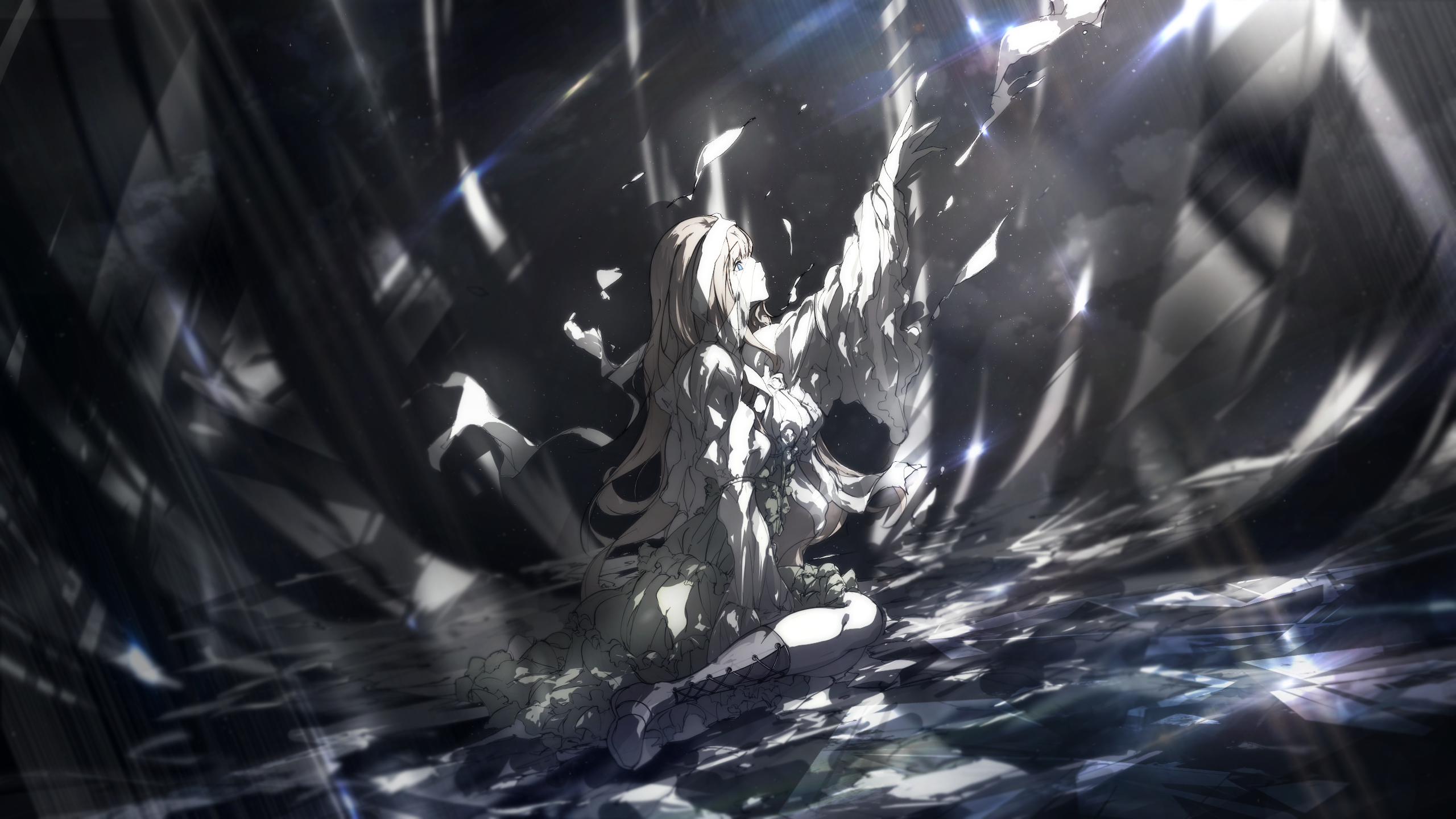 Fantasy girl with white dress and wings HD Wallpaper