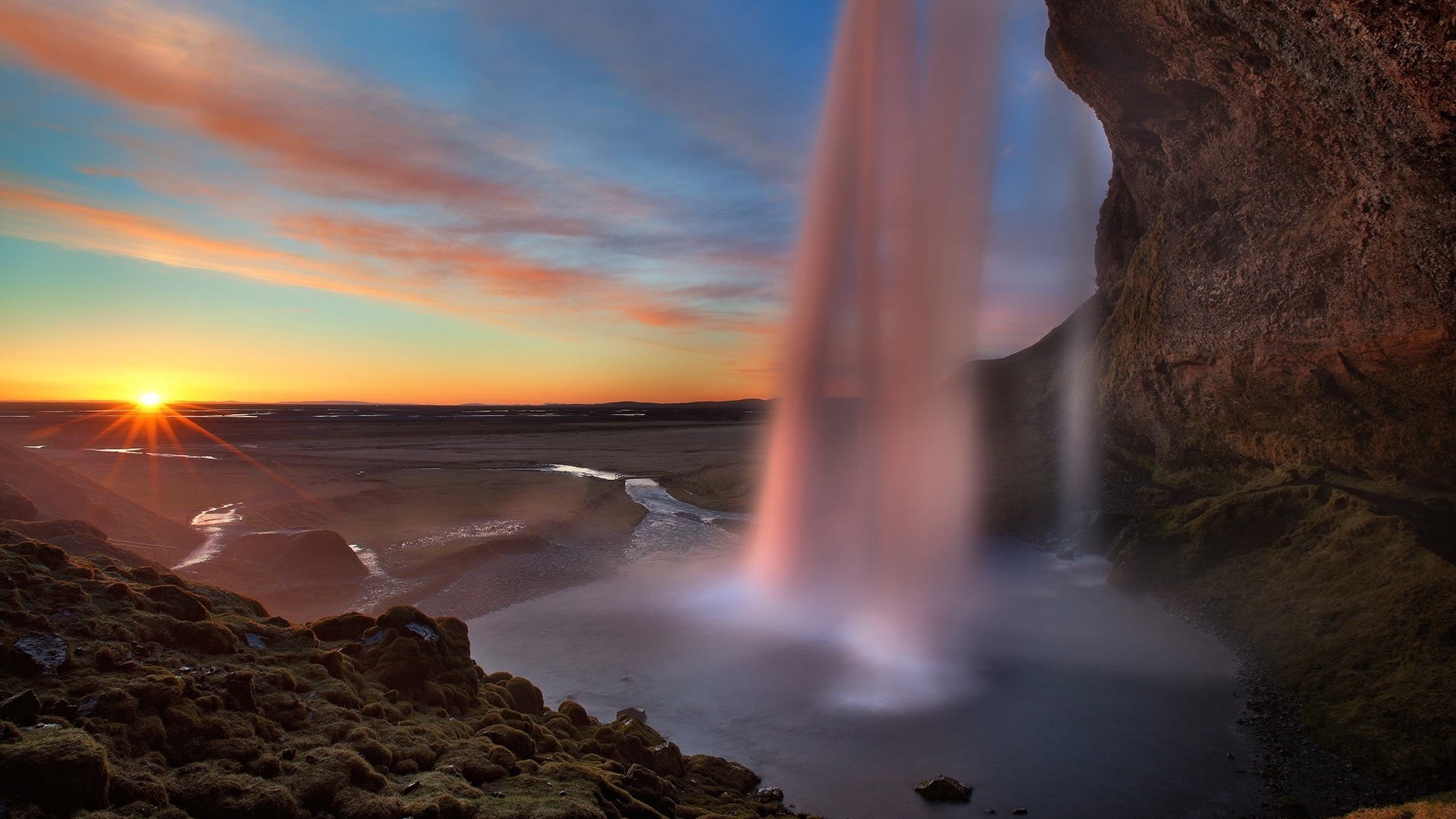 Seljalandsfoss Waterfall at Sunrise in Iceland HD Wallpaper