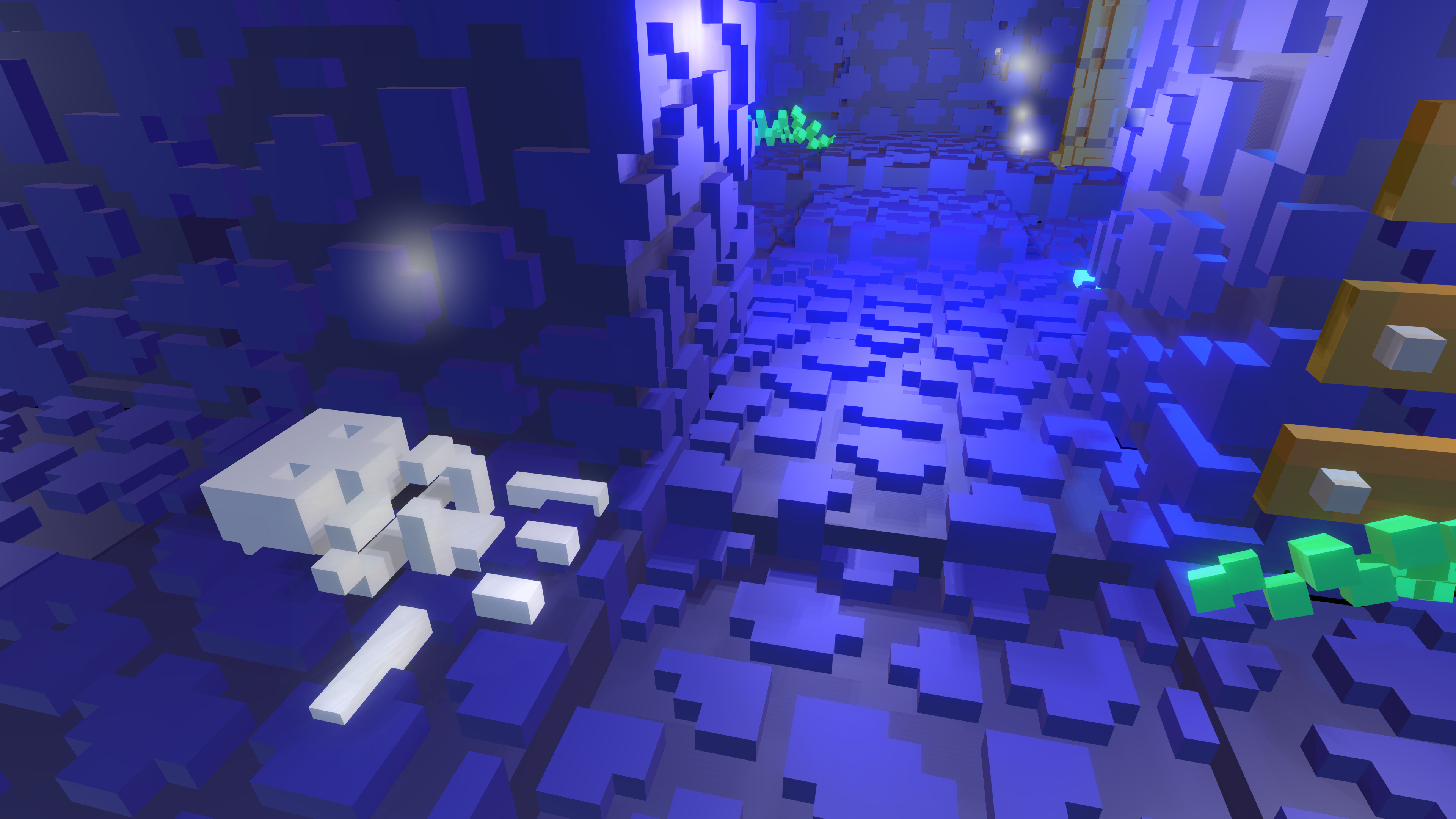 4K digital art of a voxel skeleton in a blue environment HD Wallpaper