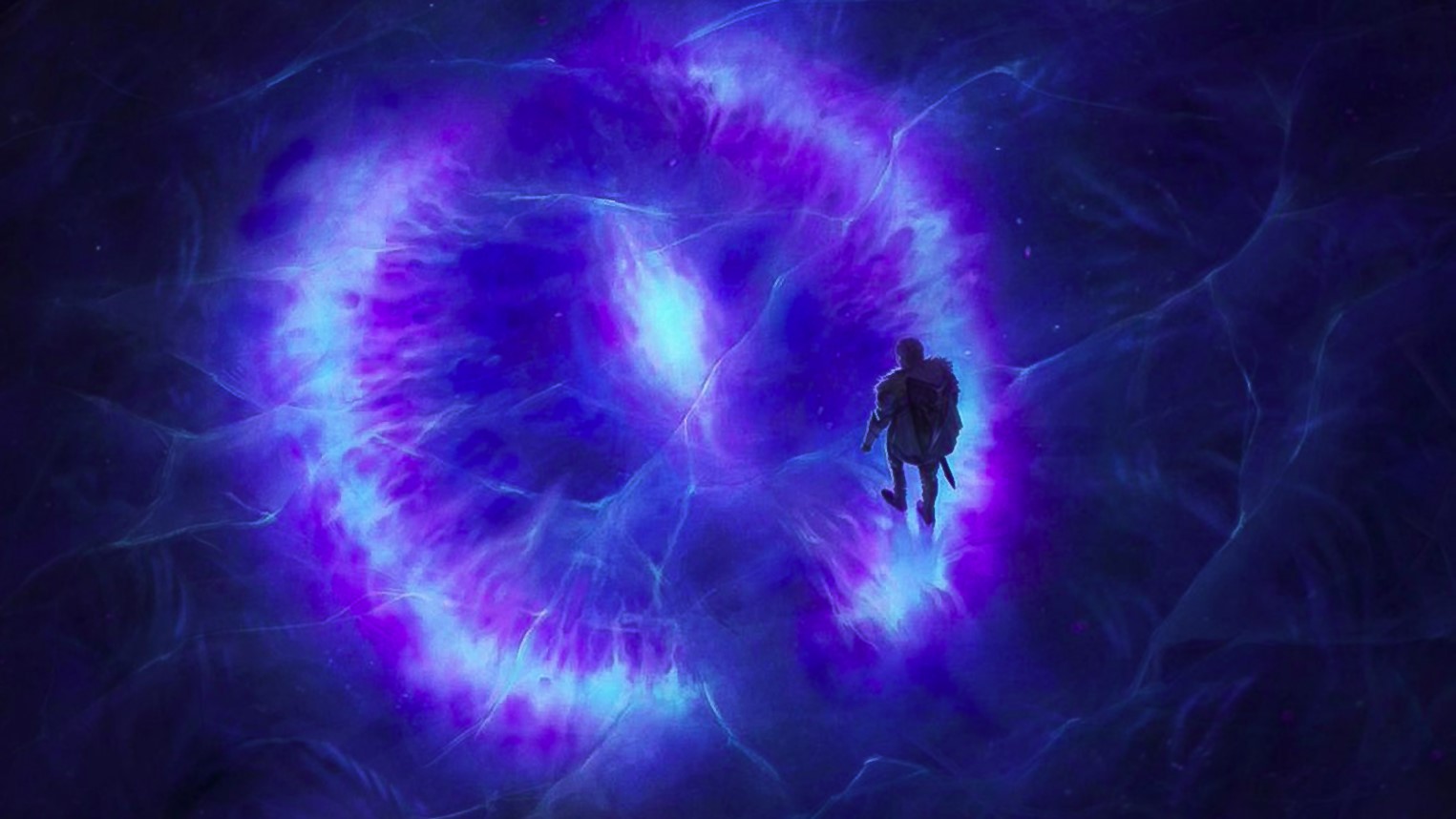 A person in a glowing purple portal HD Wallpaper
