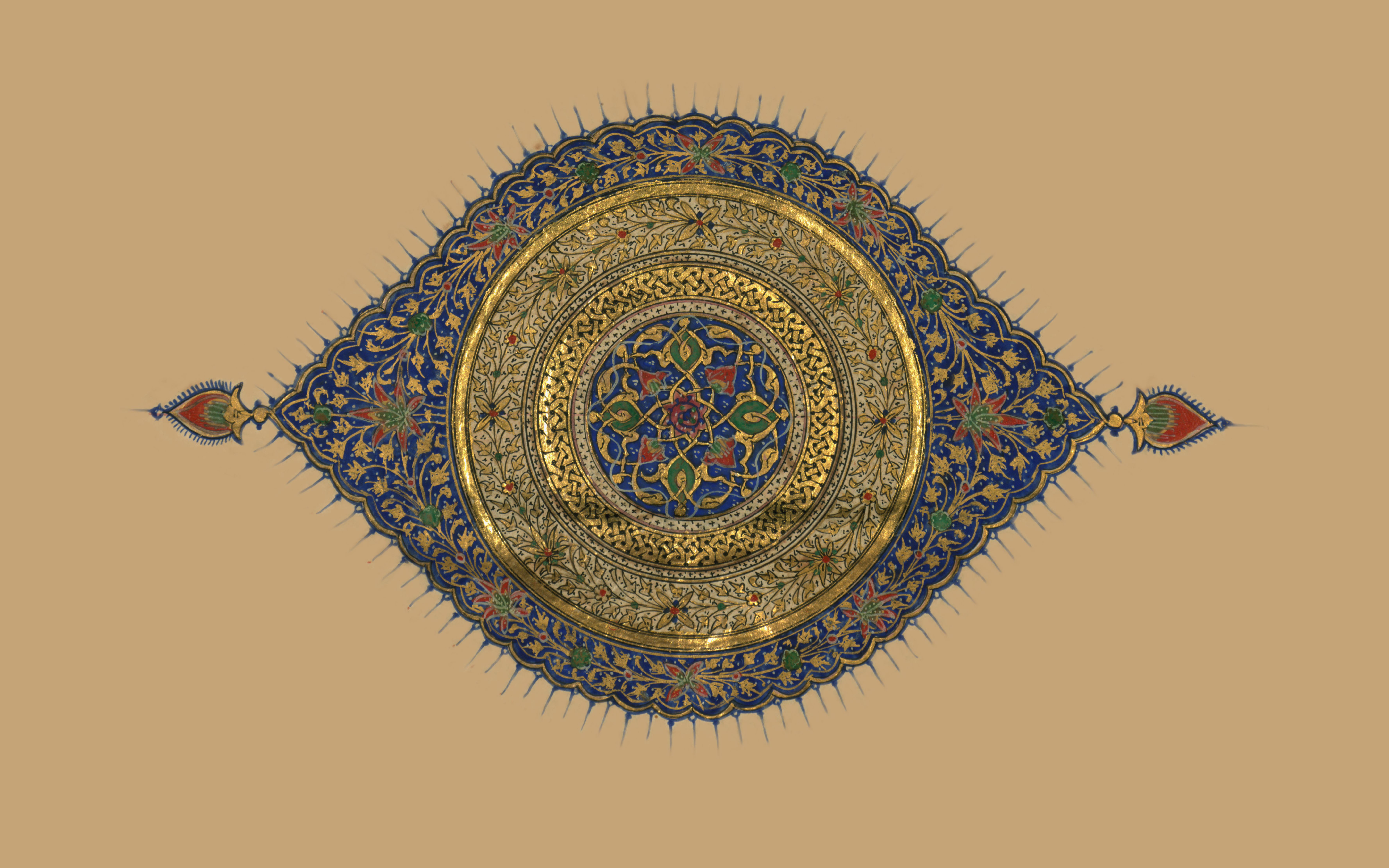 Intricate Persian Pattern with Gold and Blue Details HD Wallpaper