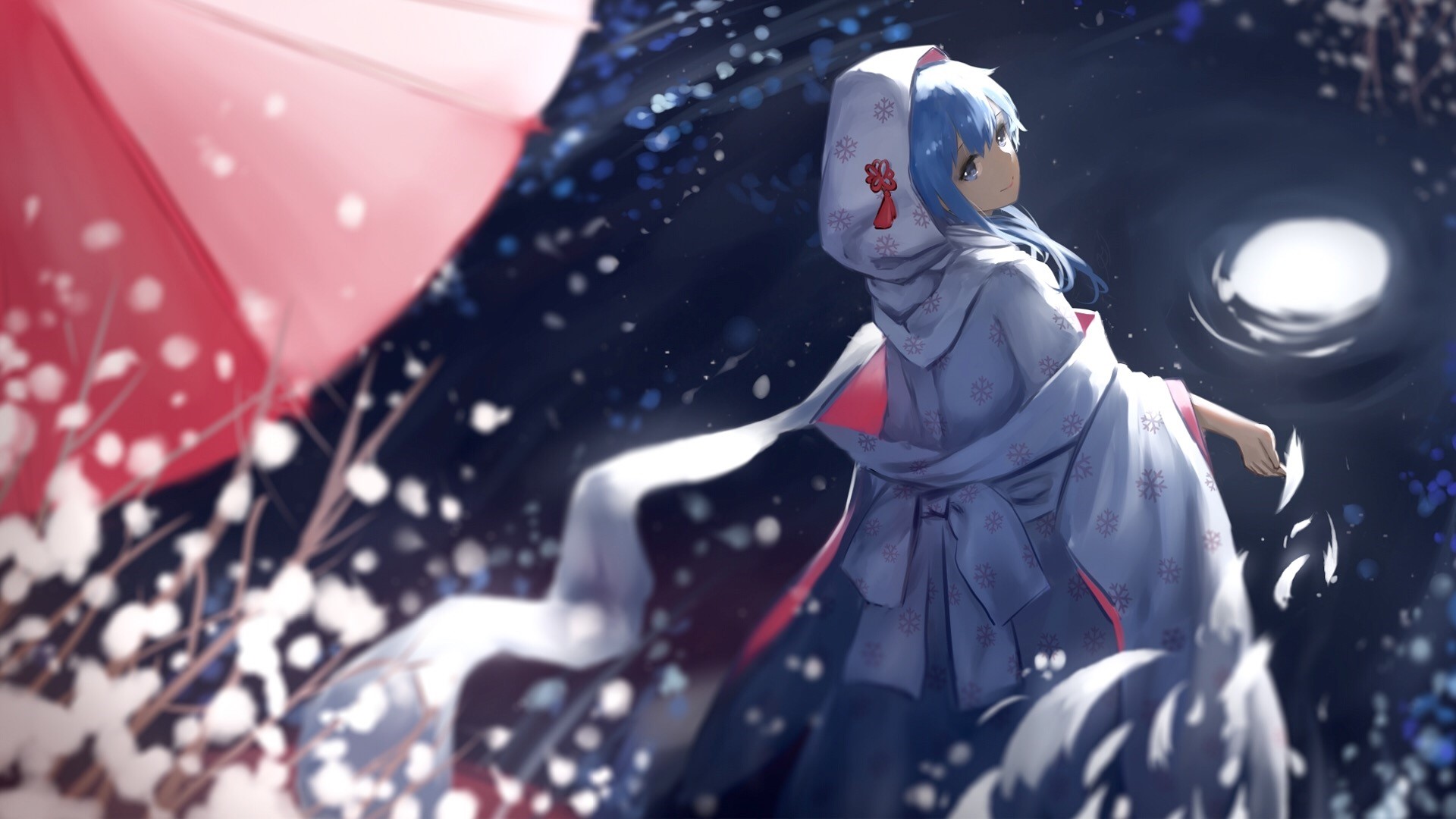 Anime girl in kimono with blue hair HD Wallpaper