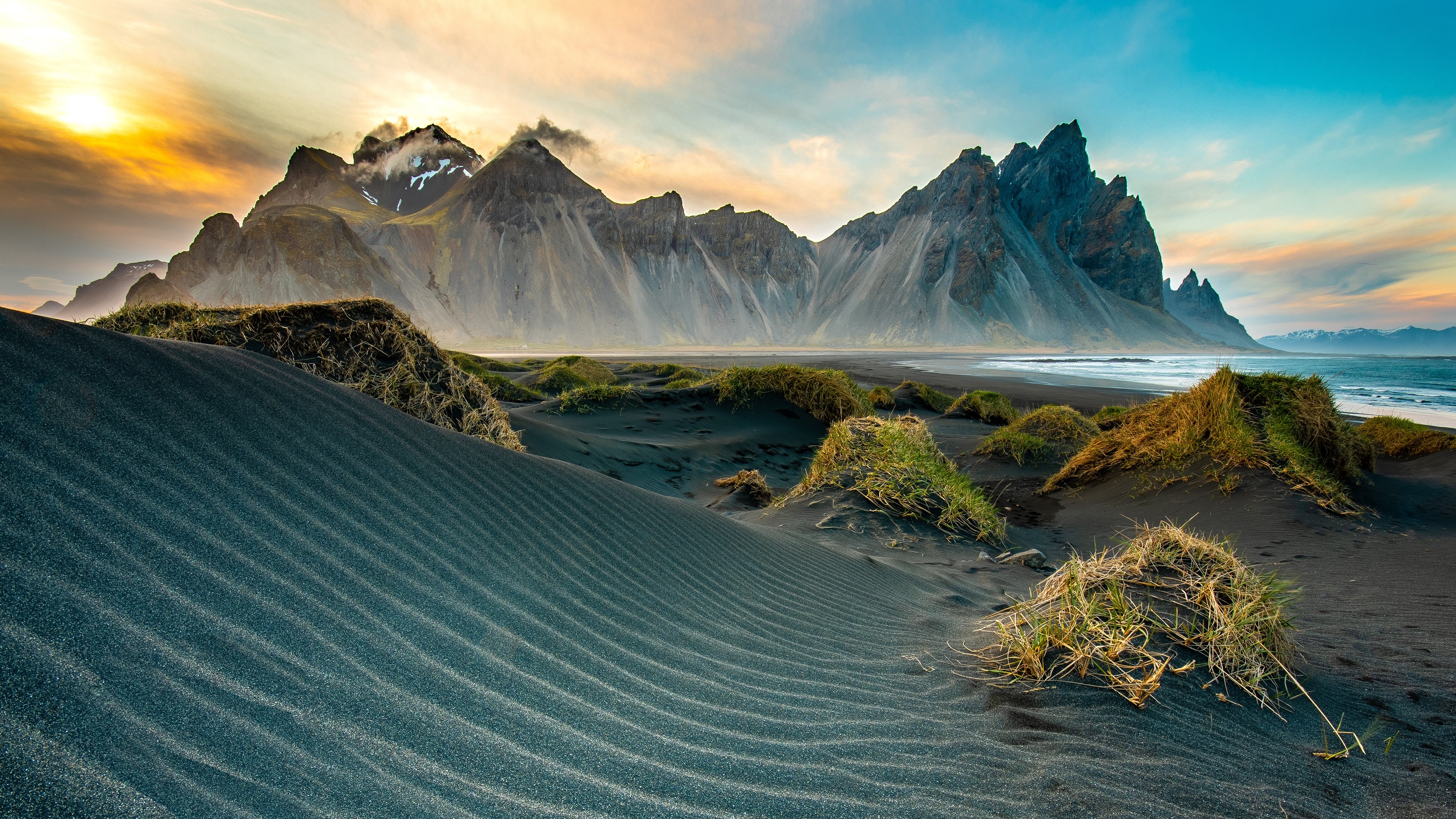 4K Iceland Mountains and Black Sand Beach Landscape HD Wallpaper