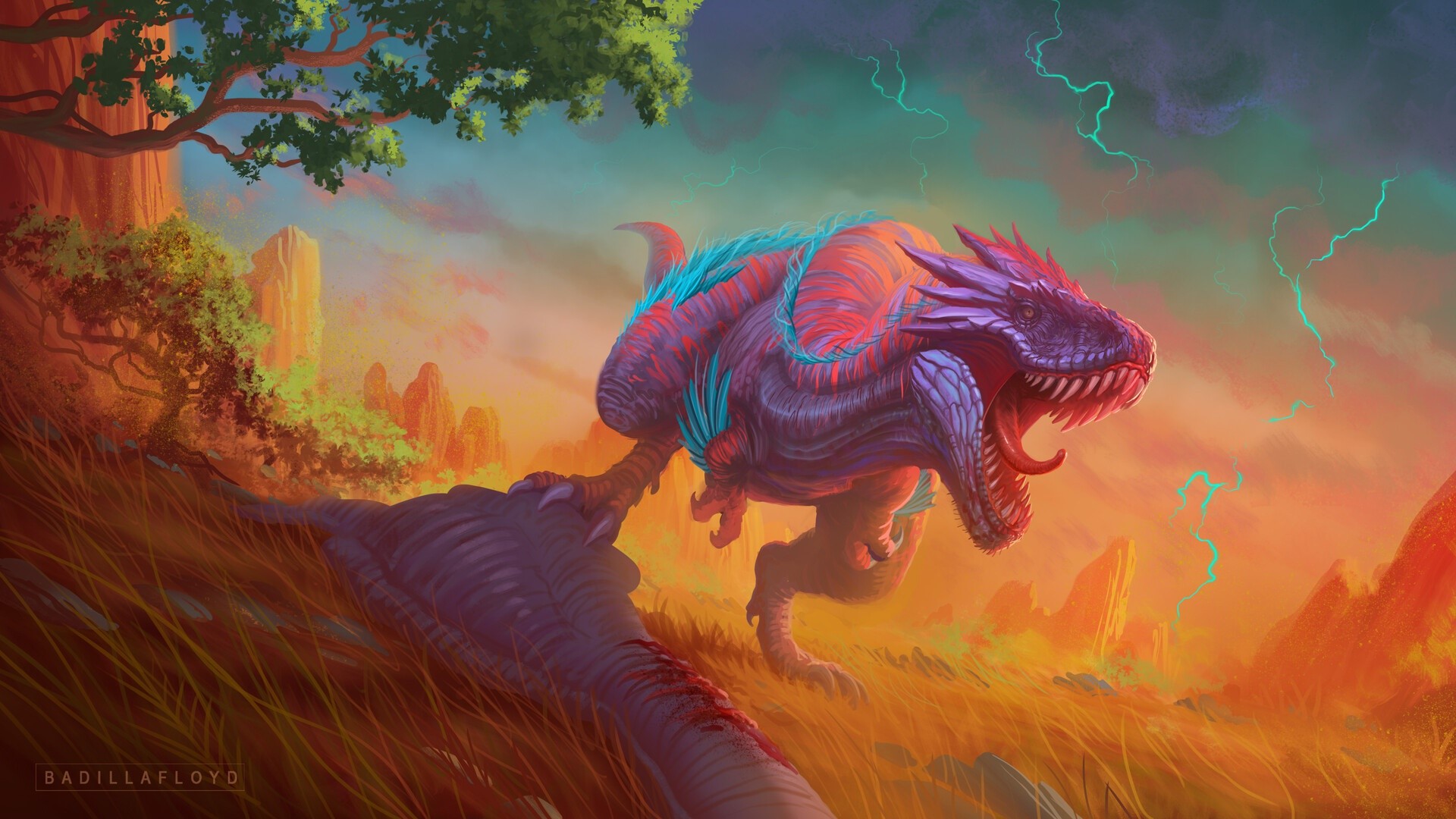 Colorful Dinosaur Artwork by Francisco Badilla HD Wallpaper
