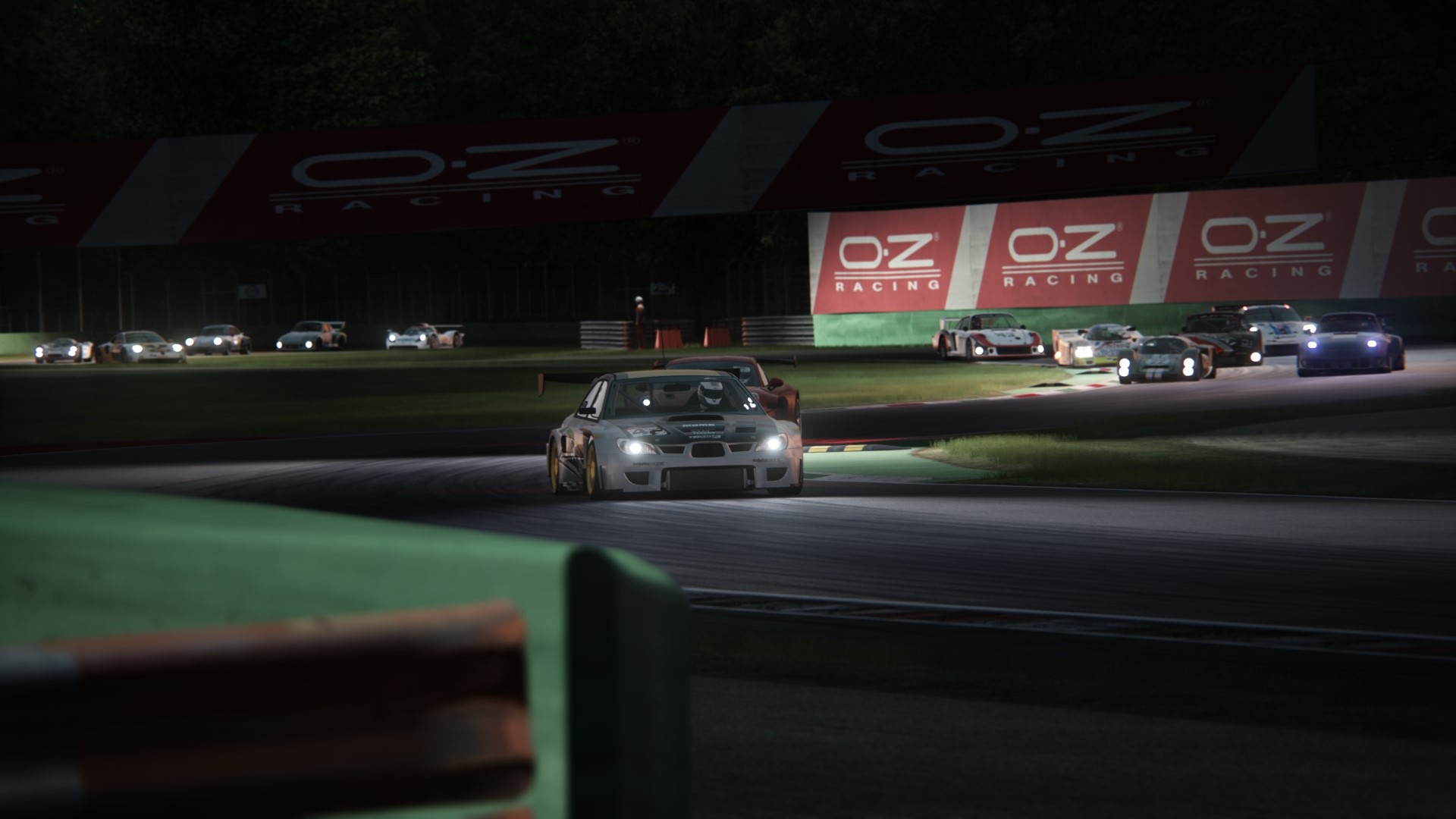 Night race with Subaru Impreza and Porsche 911 on Assetto Corsa HD Wallpaper