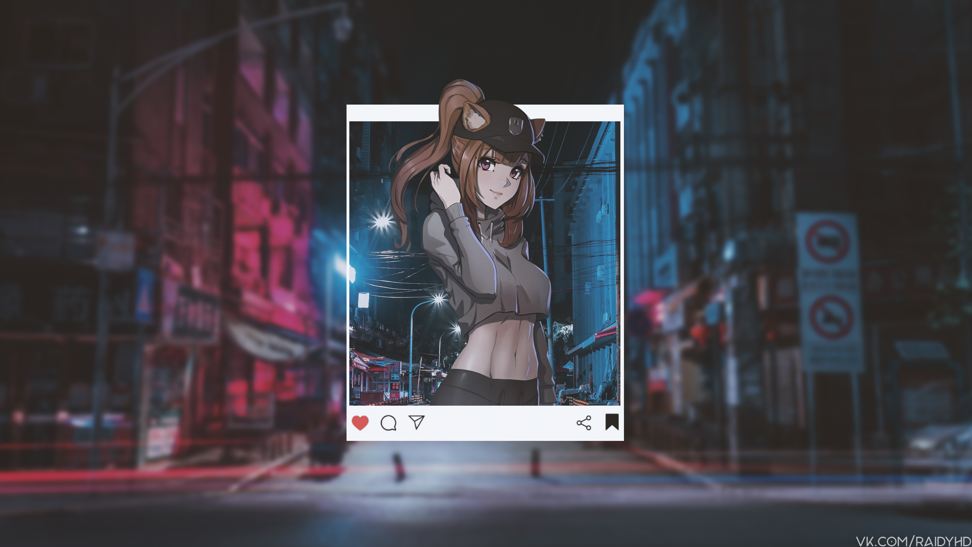 Anime girl in a hoodie and cap HD Wallpaper