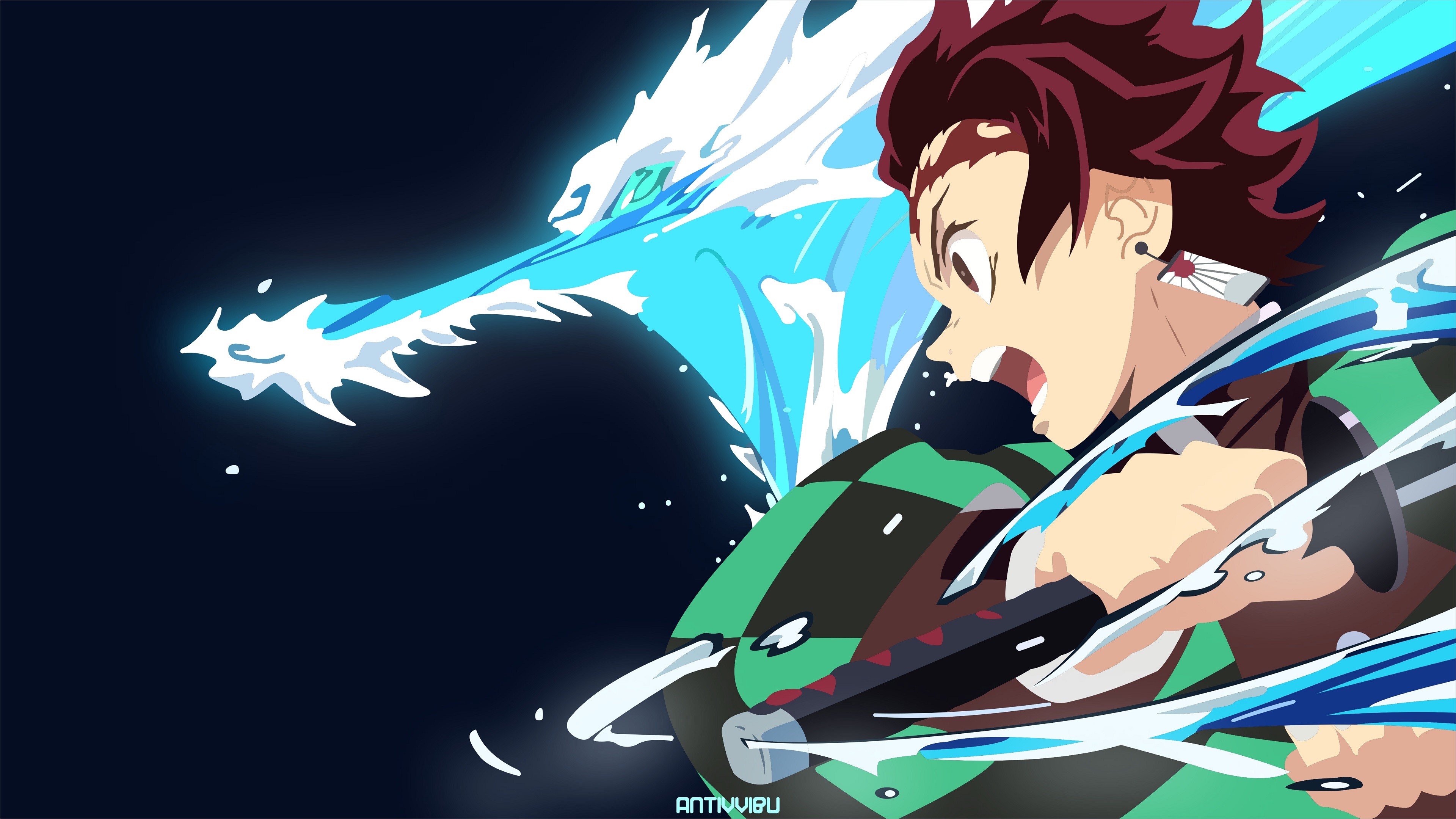 Kamado Tanjiro from Kimetsu no Yaiba using Water Breathing HD Wallpaper