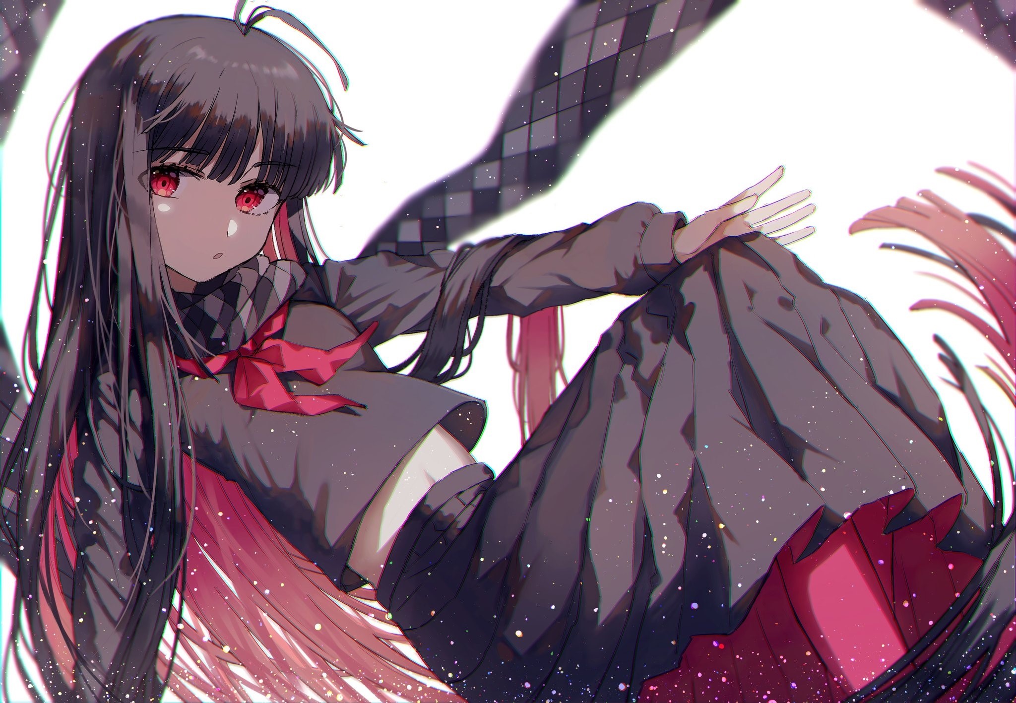 Anime girl with long dark hair and red eyes HD Wallpaper