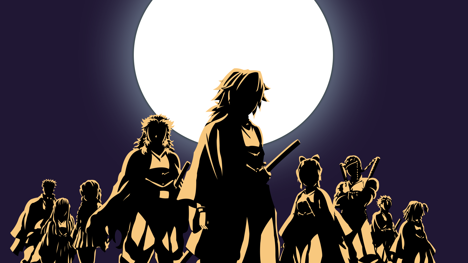 Kimetsu no Yaiba Characters Under Full Moon HD Wallpaper
