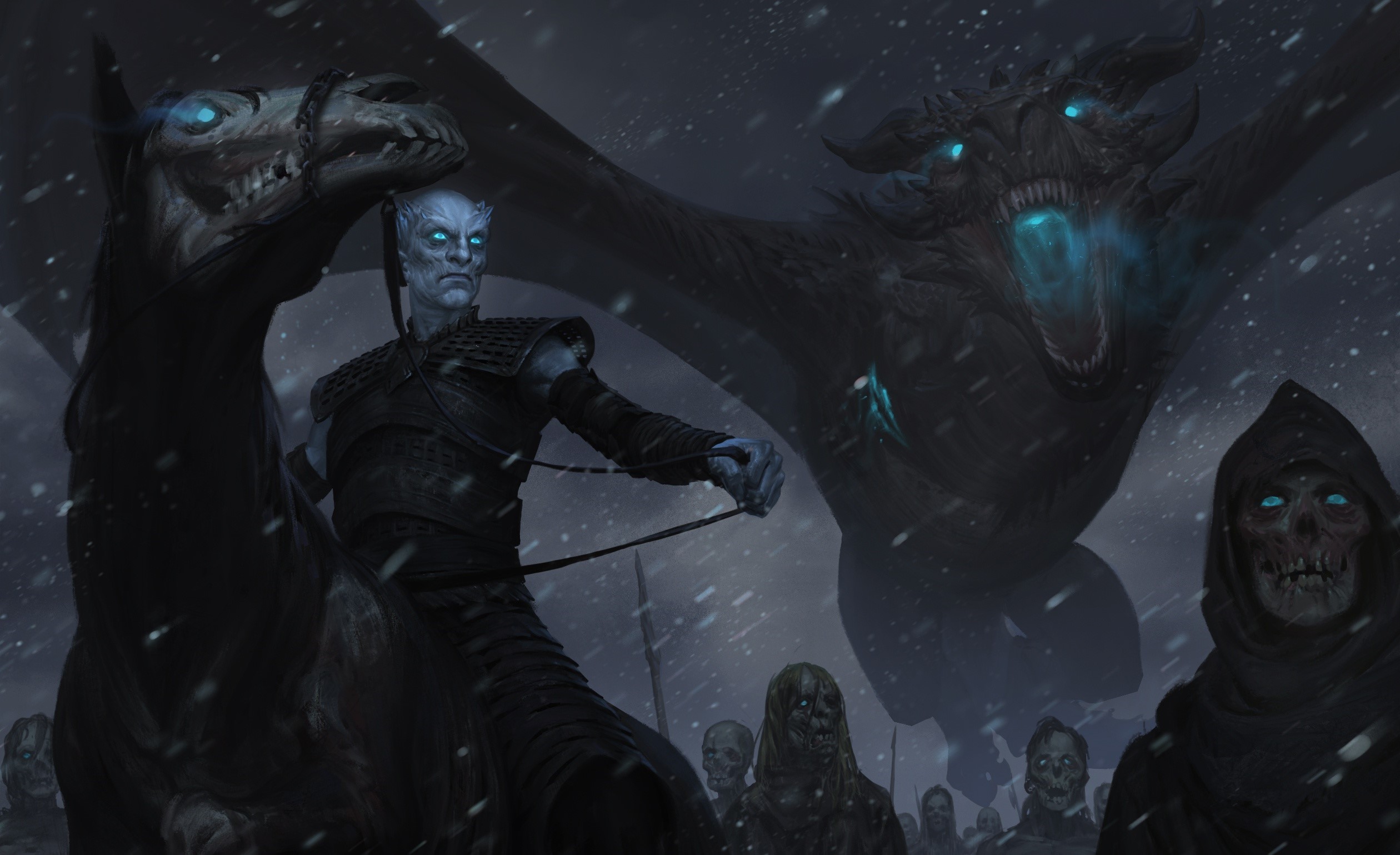 Night King on undead horse with dragon and wights from Game of Thrones HD Wallpaper
