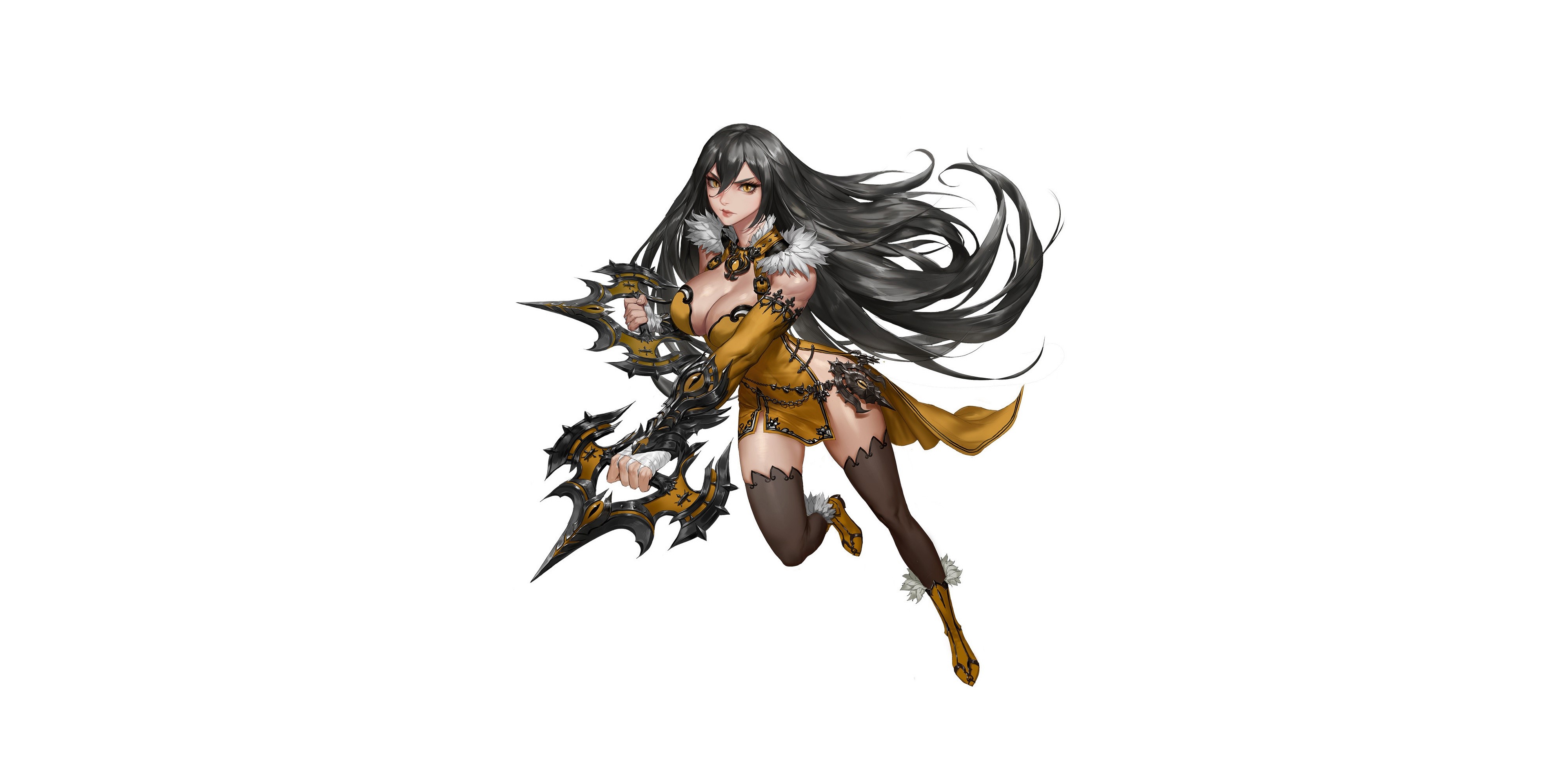 Fantasy girl with dark hair and weapon HD Wallpaper