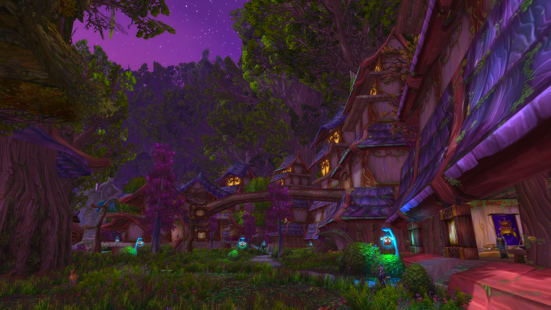 World of Warcraft Night Elf village at night HD Wallpaper