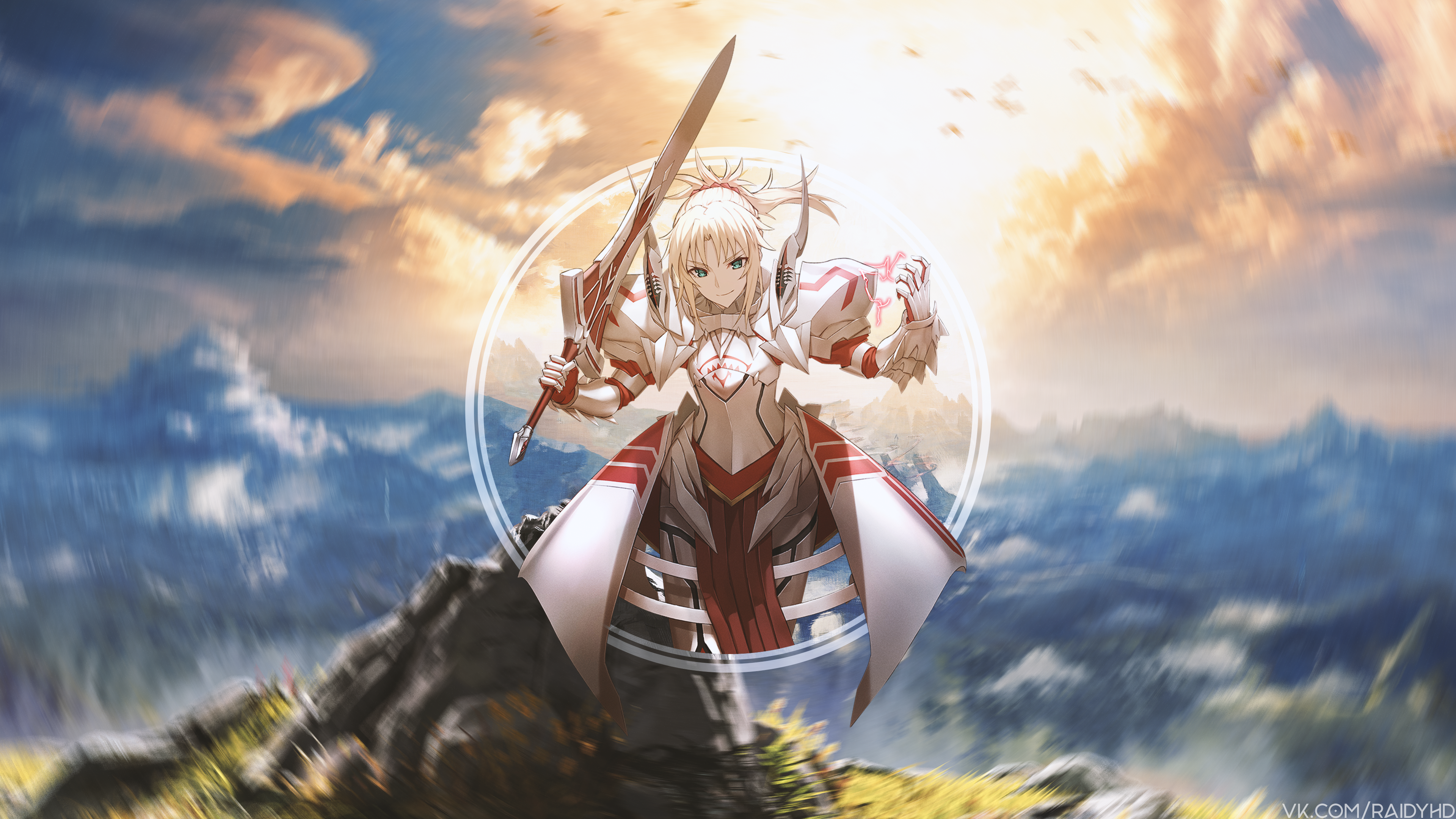 4K anime girl with sword in mountains HD Wallpaper