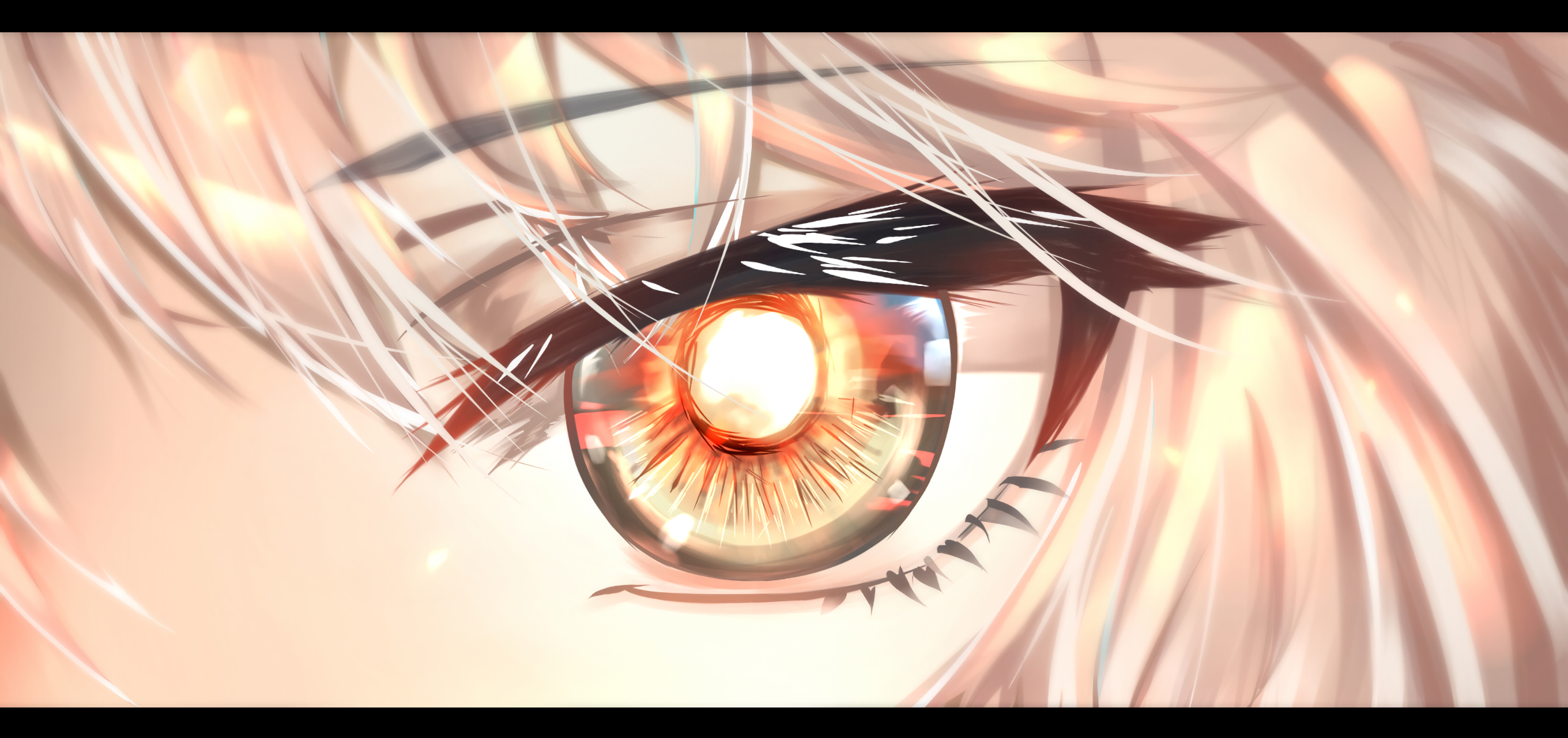 Close-up of an anime girl's eye with blonde hair HD Wallpaper