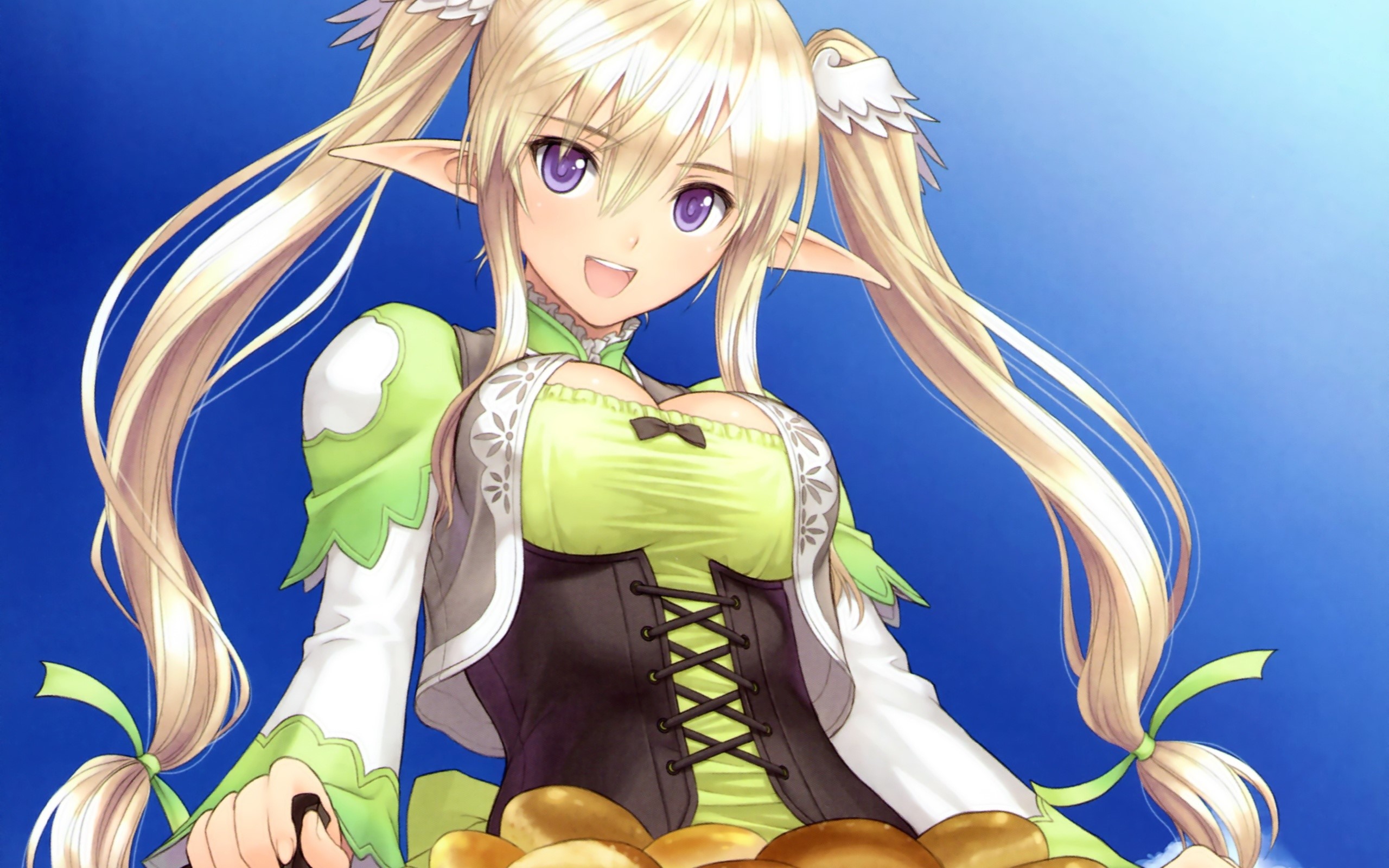 Anime Elf Girl with Twintails and Purple Eyes HD Wallpaper