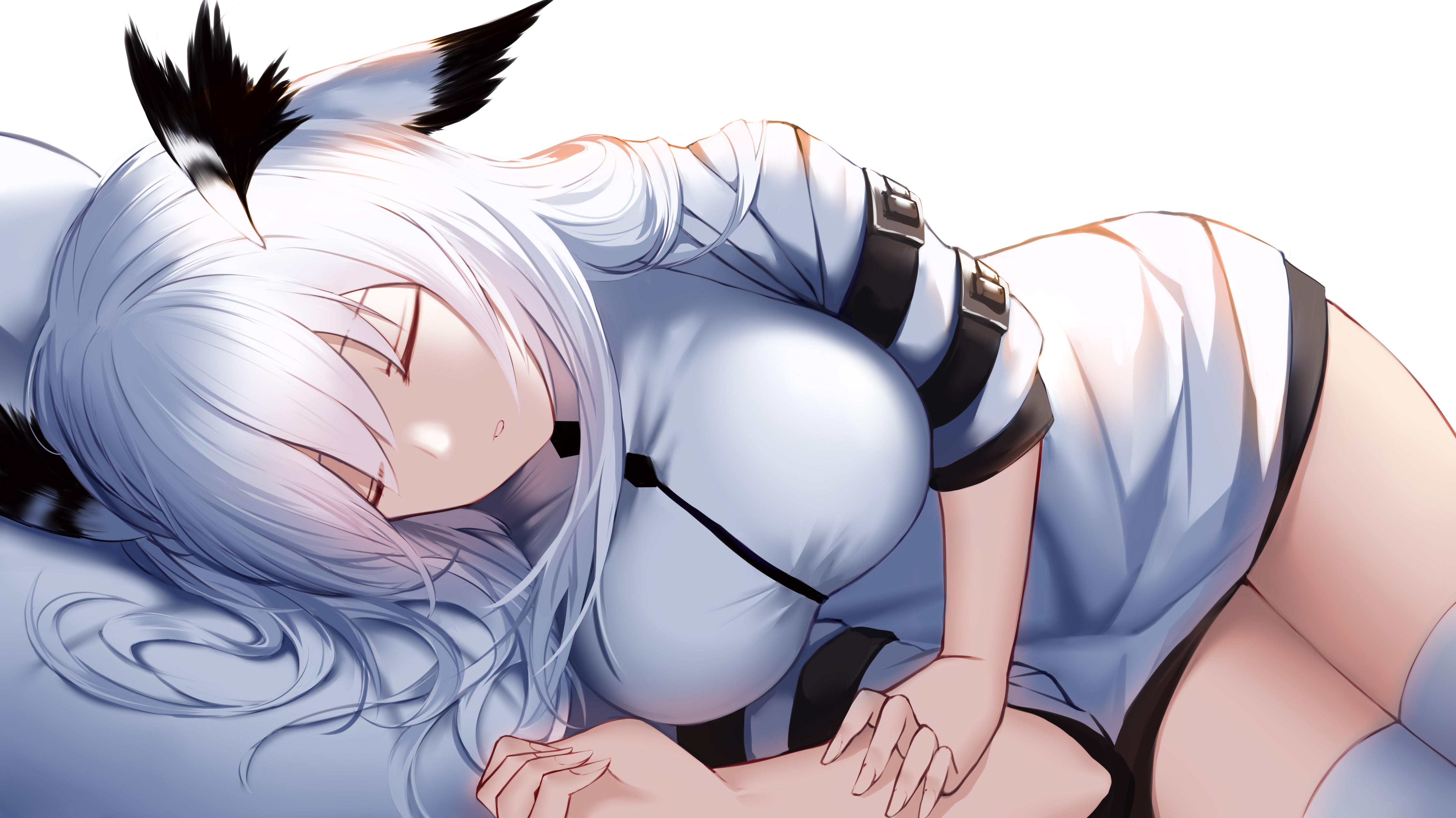Anime girl with white hair sleeping HD Wallpaper
