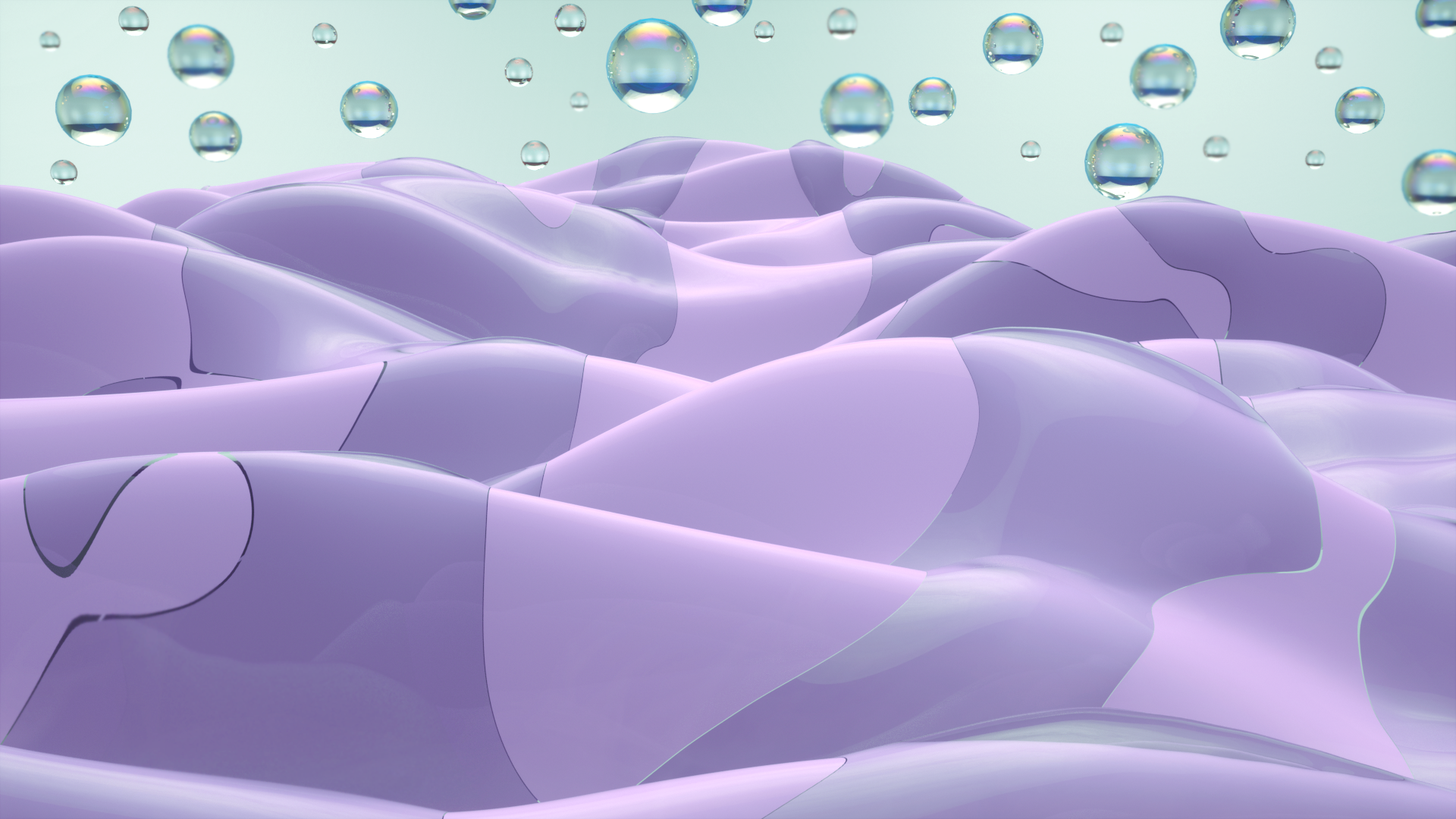 Abstract violet waves with glass spheres HD Wallpaper