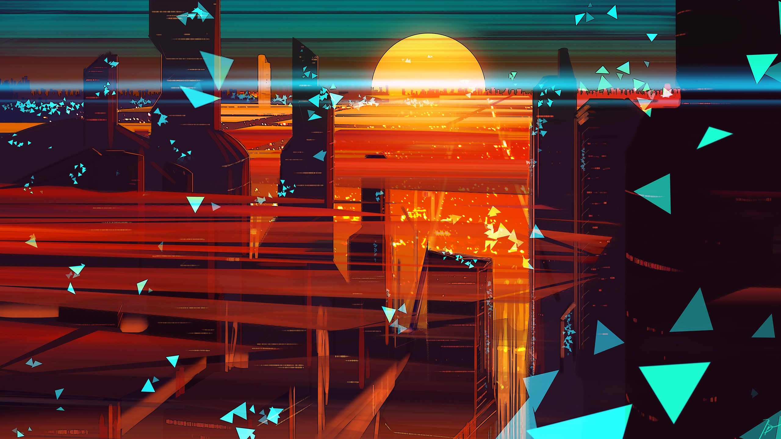 Abstract Cityscape with Sun and Triangles by JoeyJazz HD Wallpaper