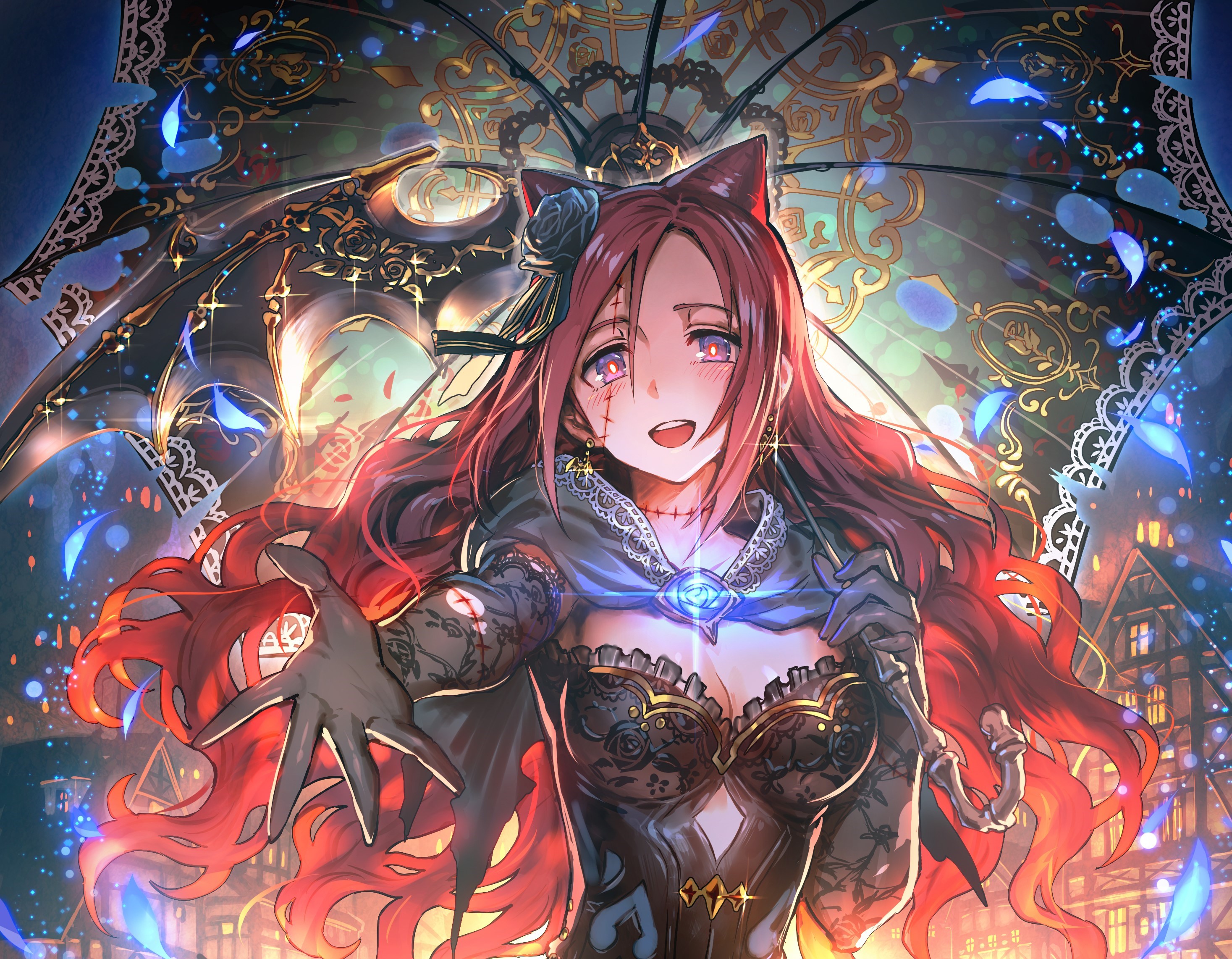 Anime girl with cat ears holding an umbrella HD Wallpaper