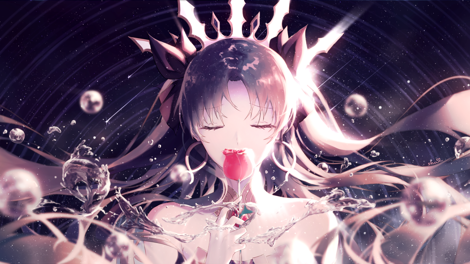 Ishtar from Fate/Grand Order with a rose HD Wallpaper