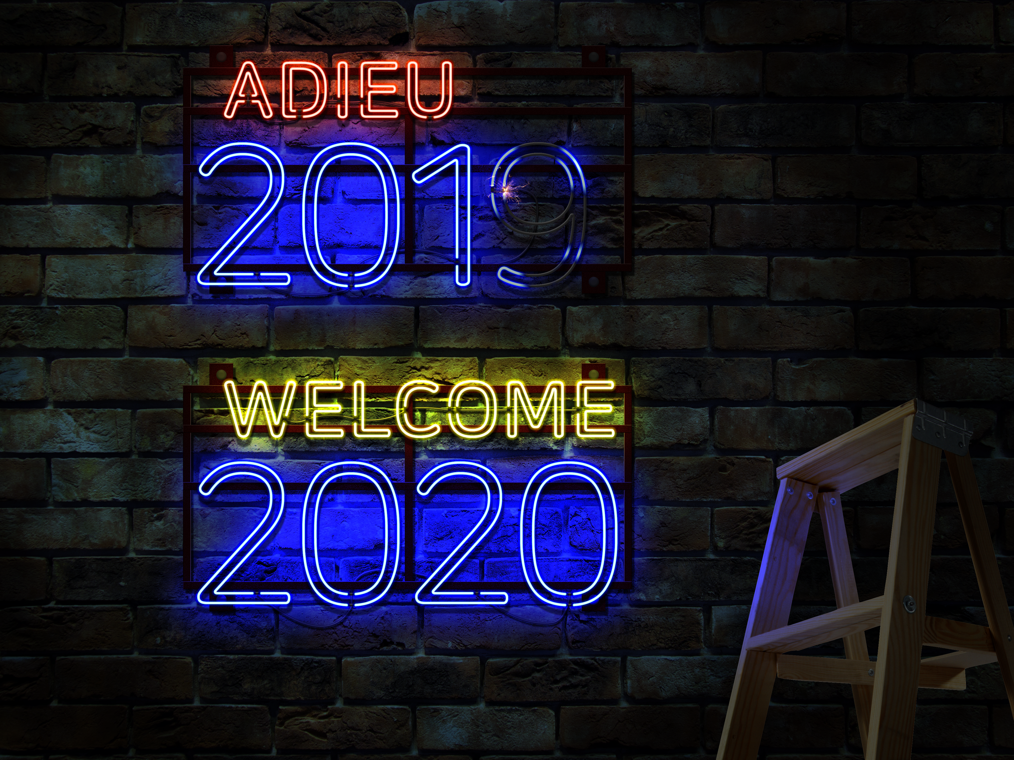 Adieu 2019 Welcome 2020 Neon Signs HD Wallpaper