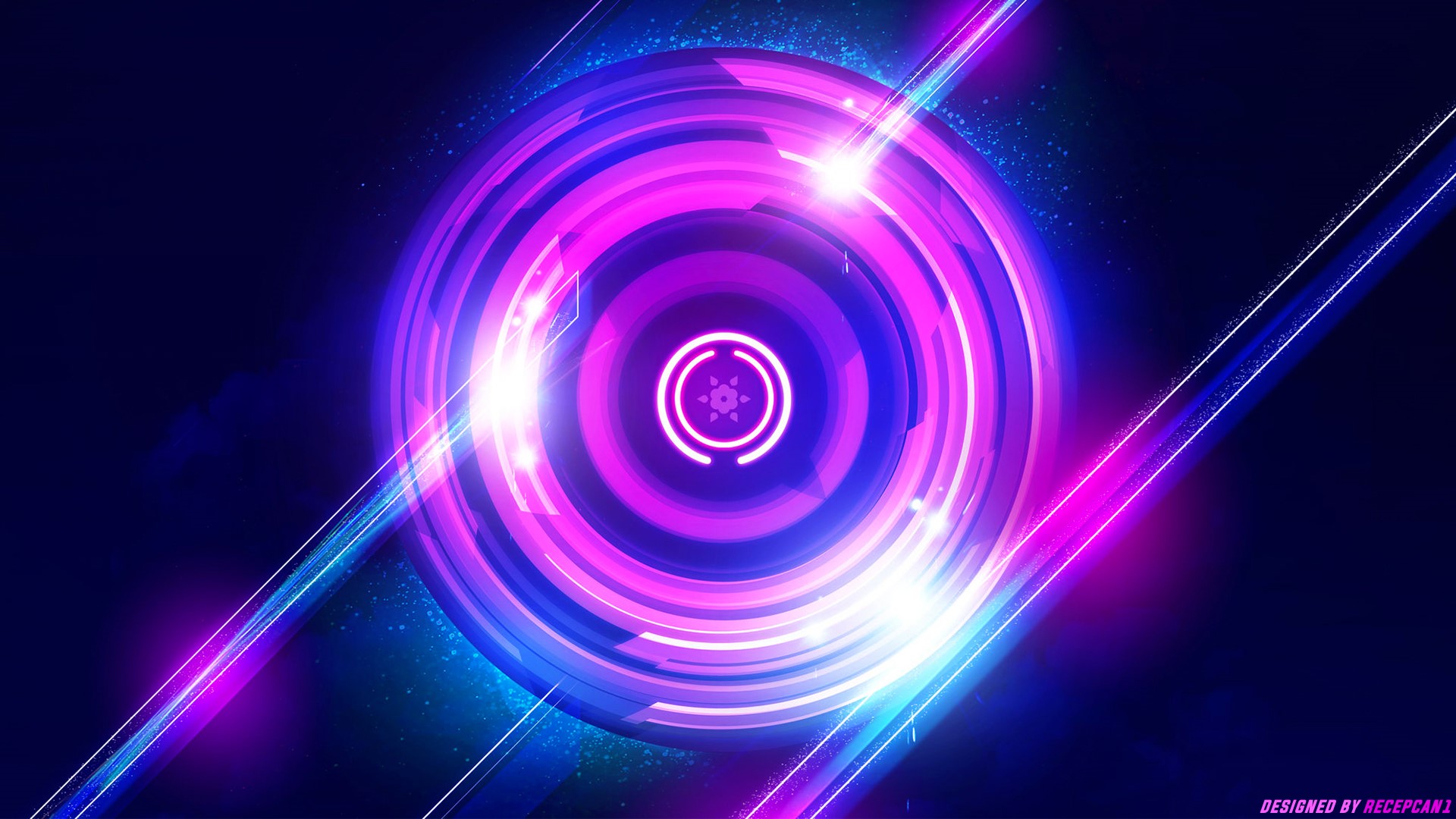 Abstract Neon Circle with Light Streaks HD Wallpaper