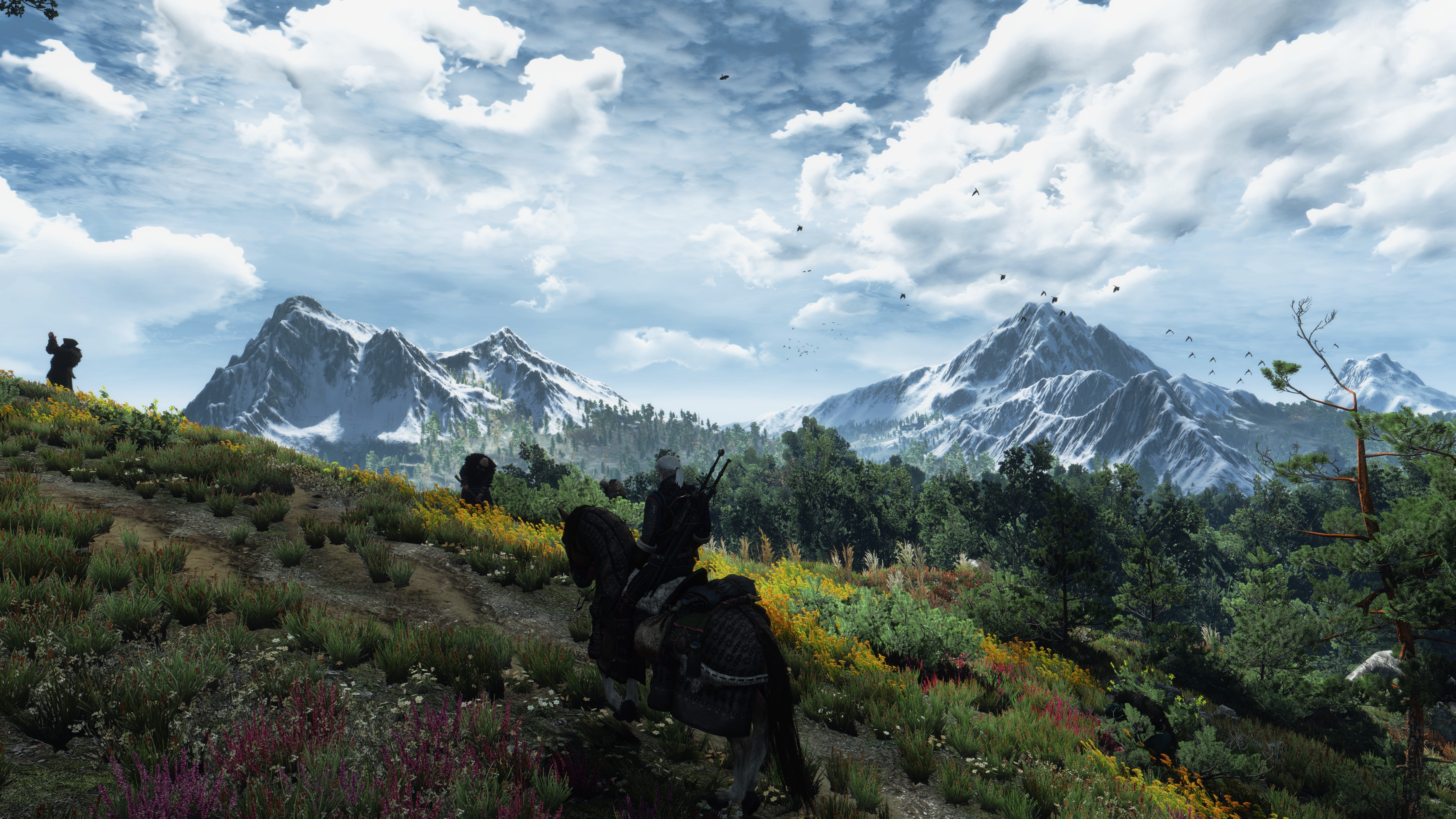 Geralt from The Witcher 3: Wild Hunt on horseback HD Wallpaper