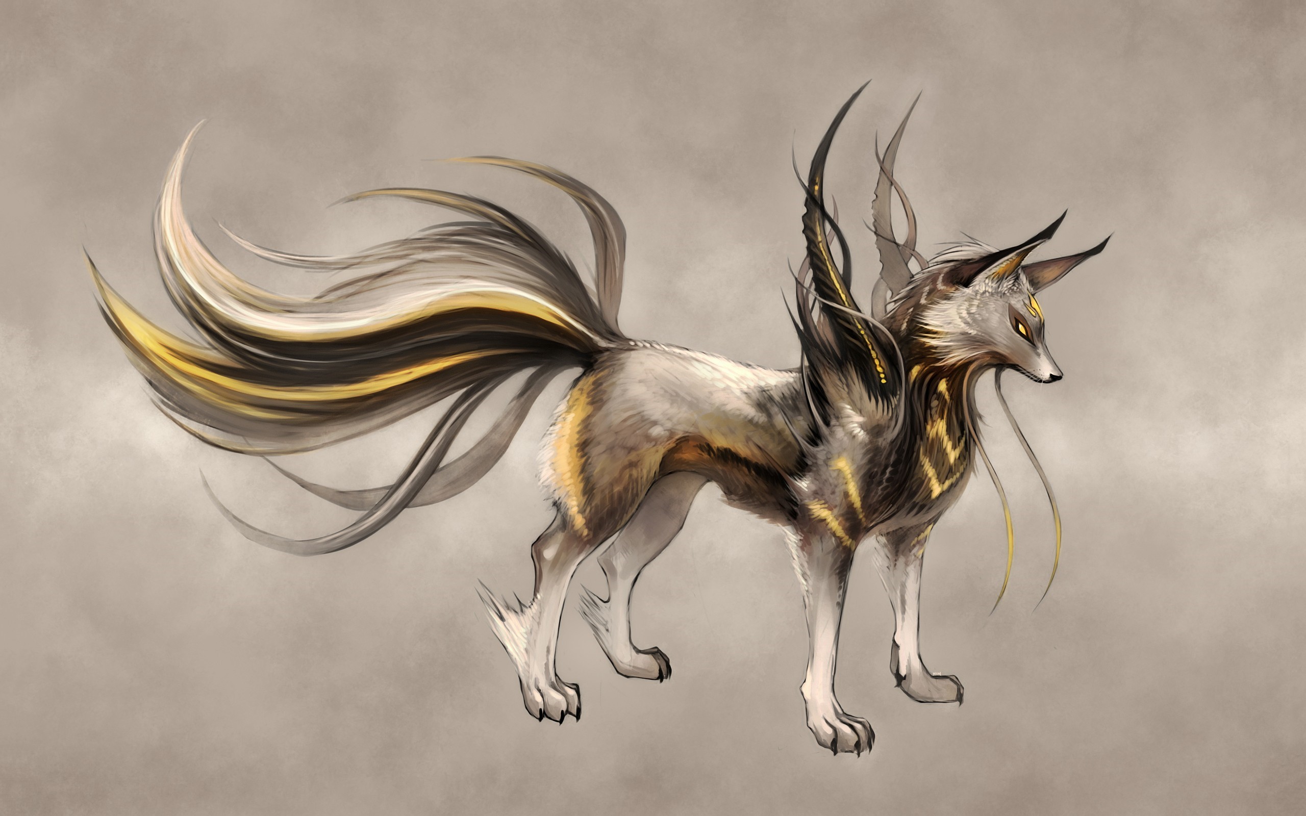Fantasy creature with multiple tails and wings HD Wallpaper