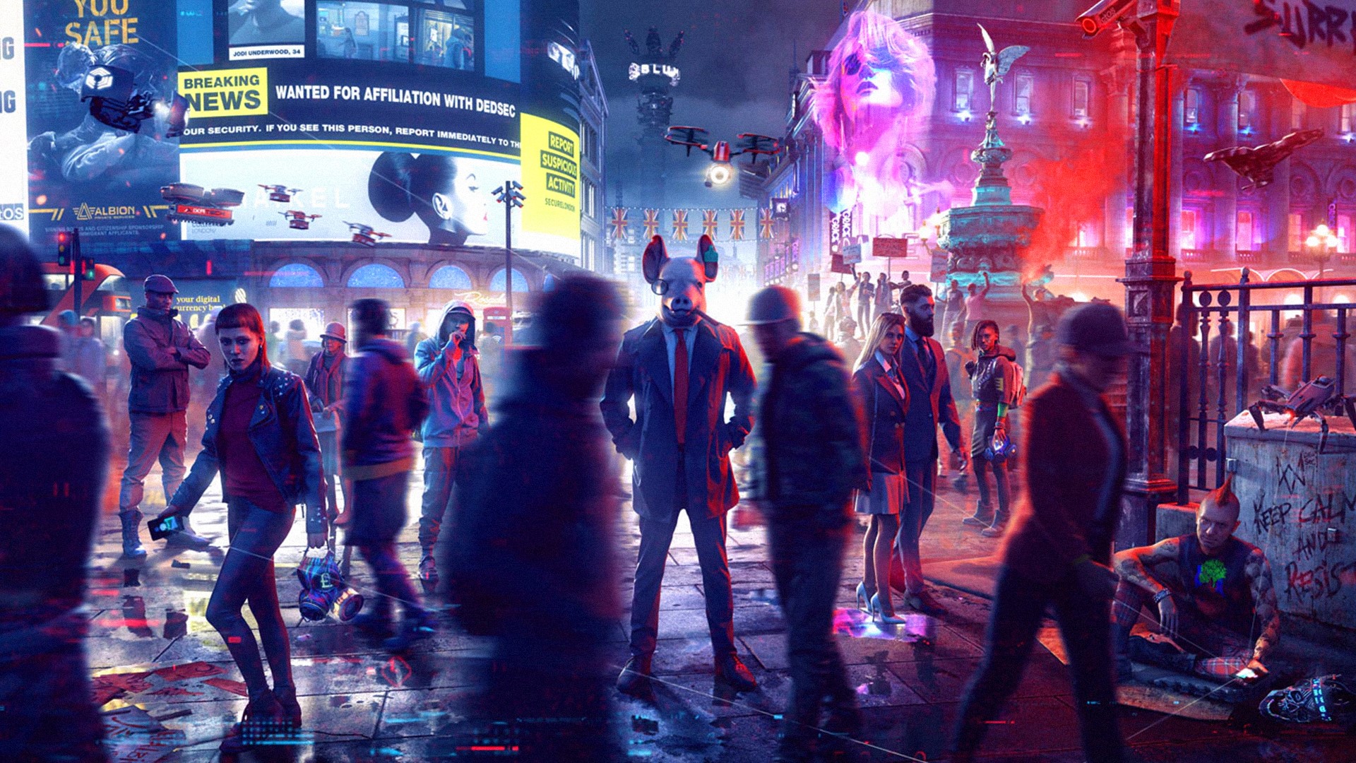 Watch Dogs: Legion art with masked figures and drones HD Wallpaper