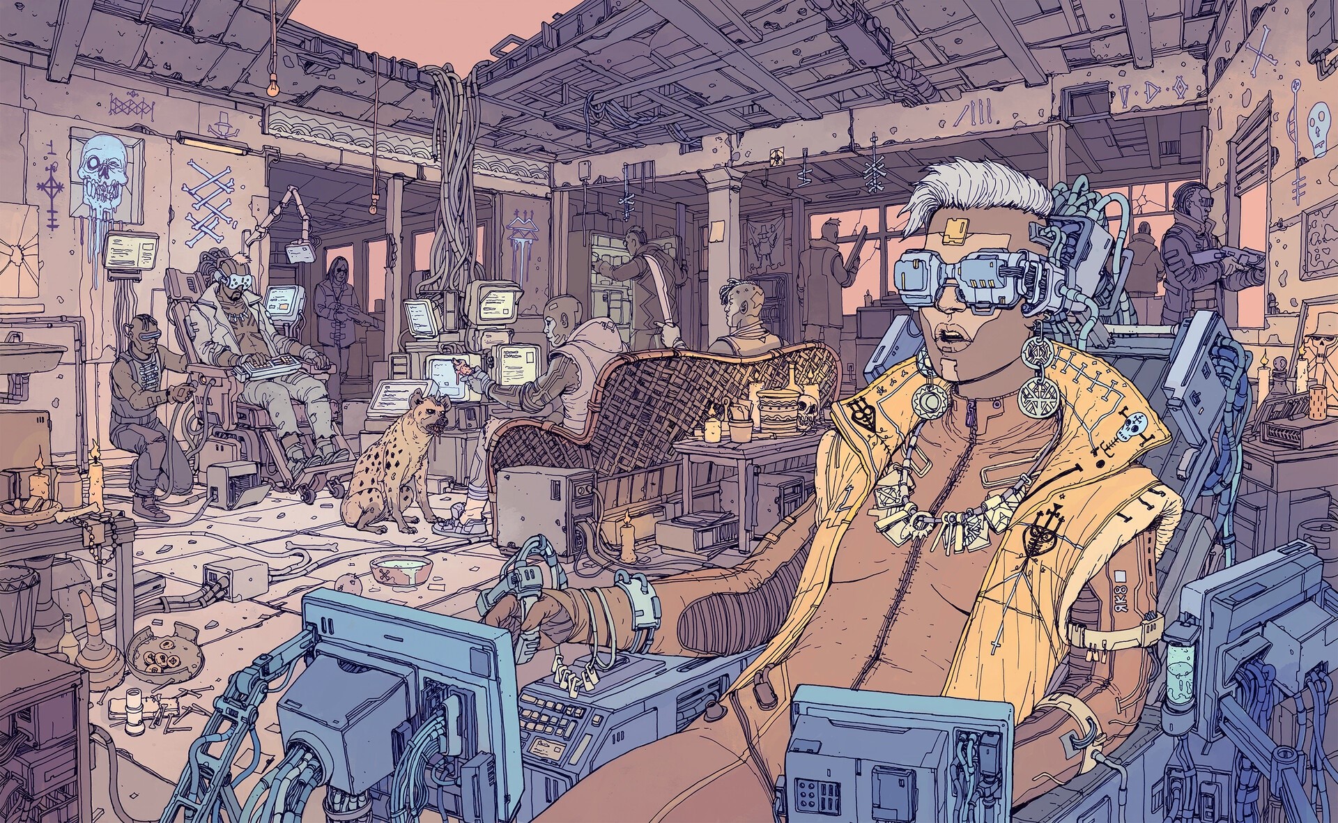Cyberpunk 2077 artwork of people in a futuristic room HD Wallpaper